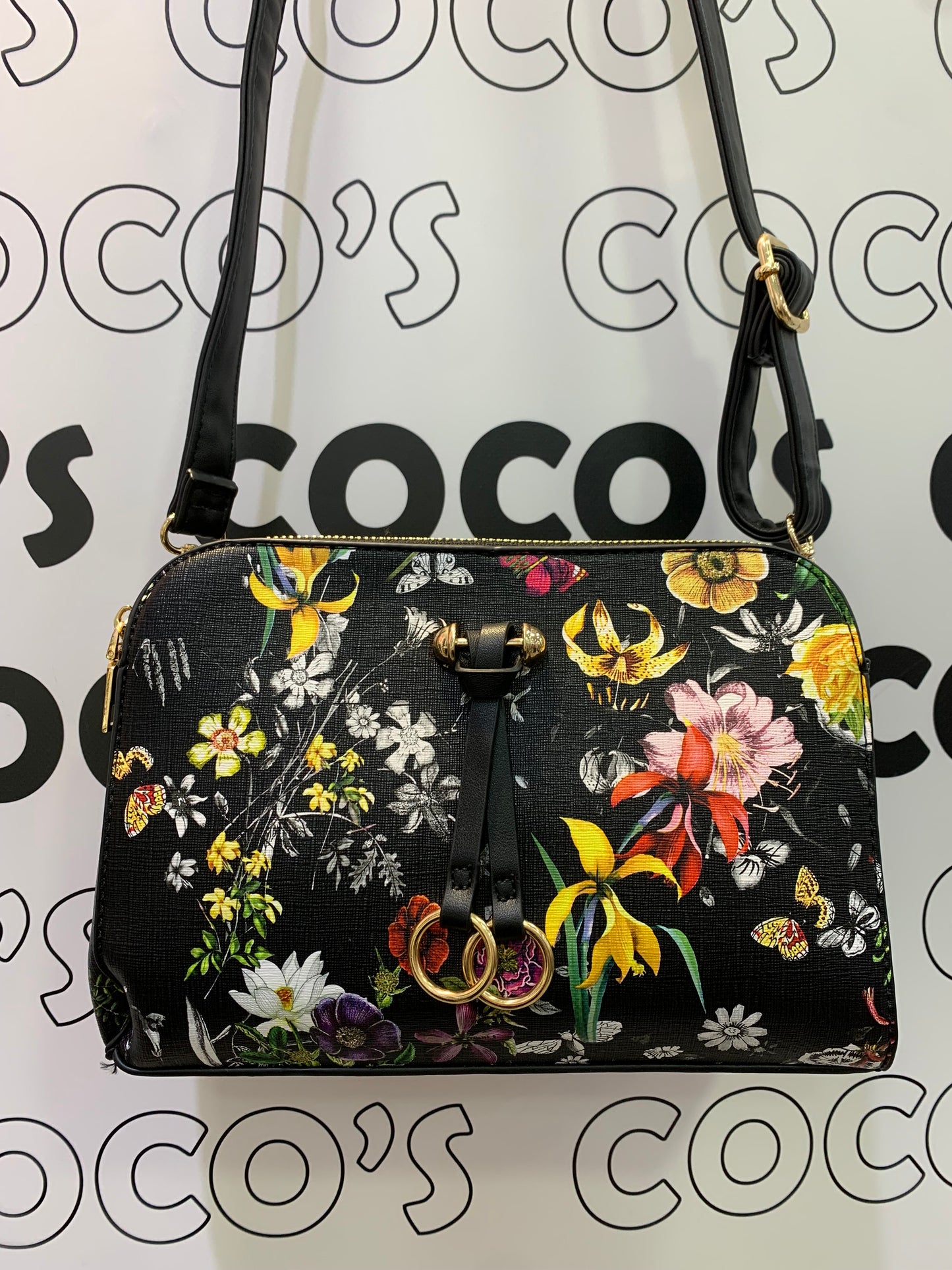 Bolso Negro Flores De Colores