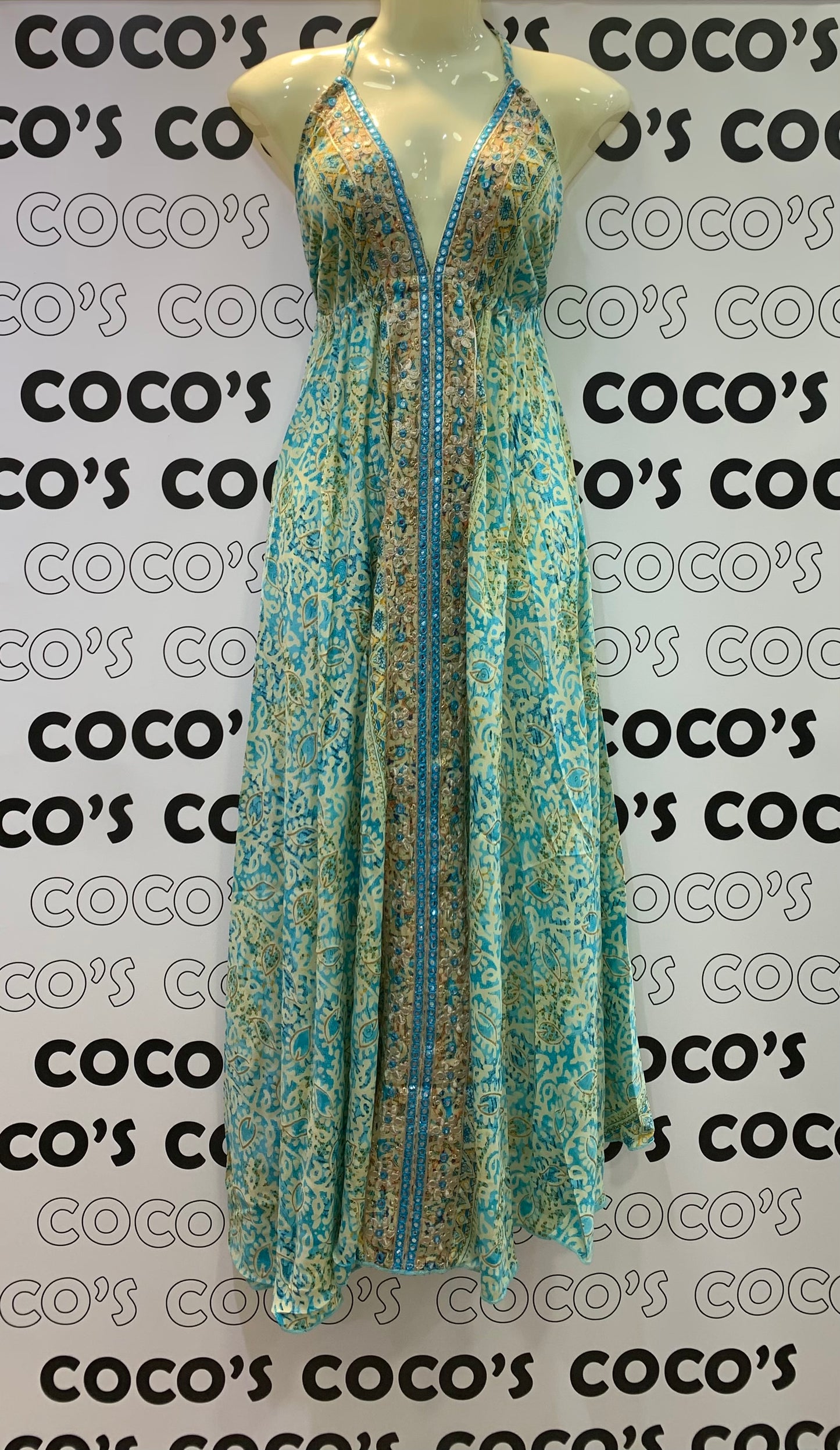 Vestido Espejos Turquesa y Amarillo