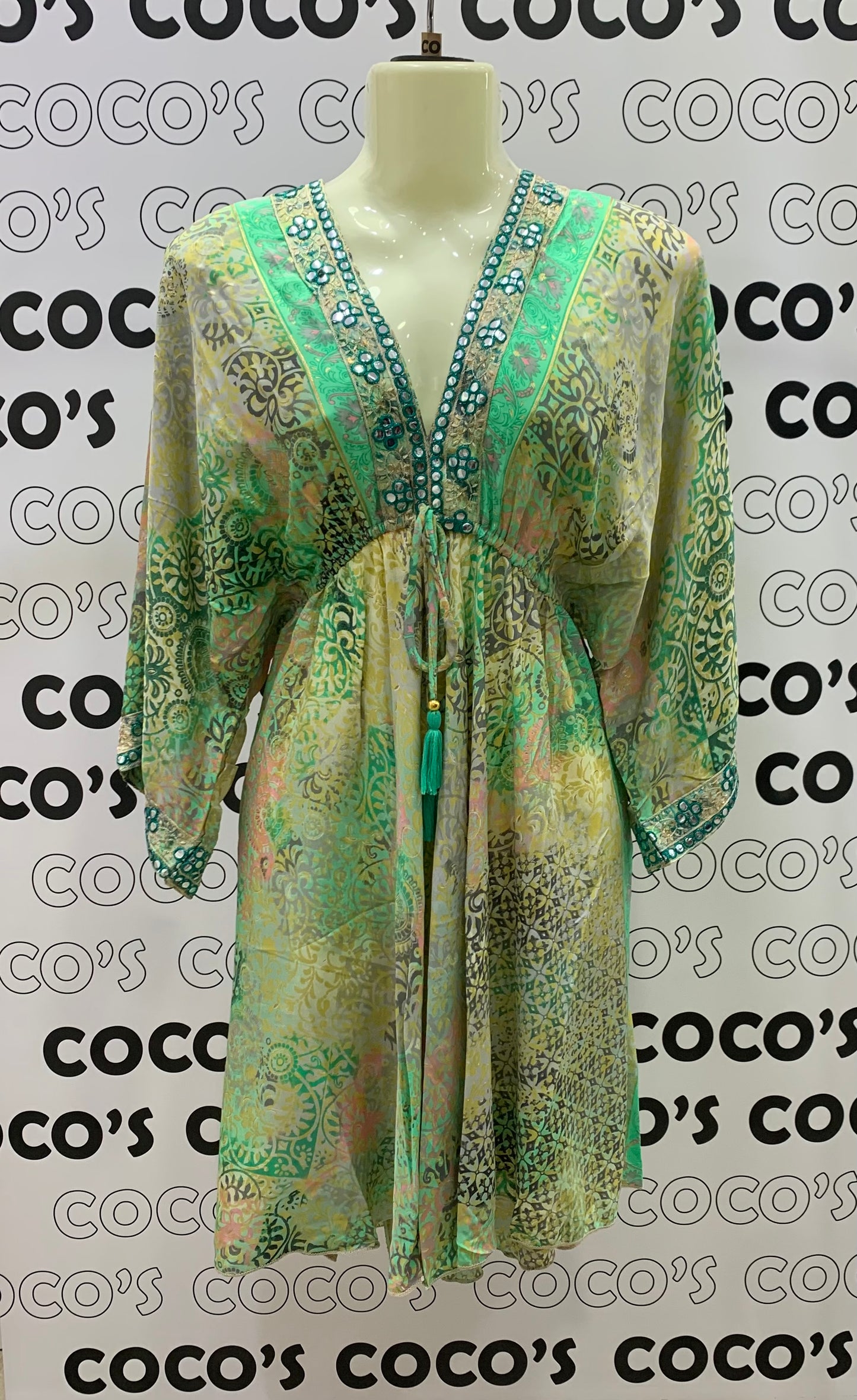 Vestido NAADIA Verde Amarillo y Rosa