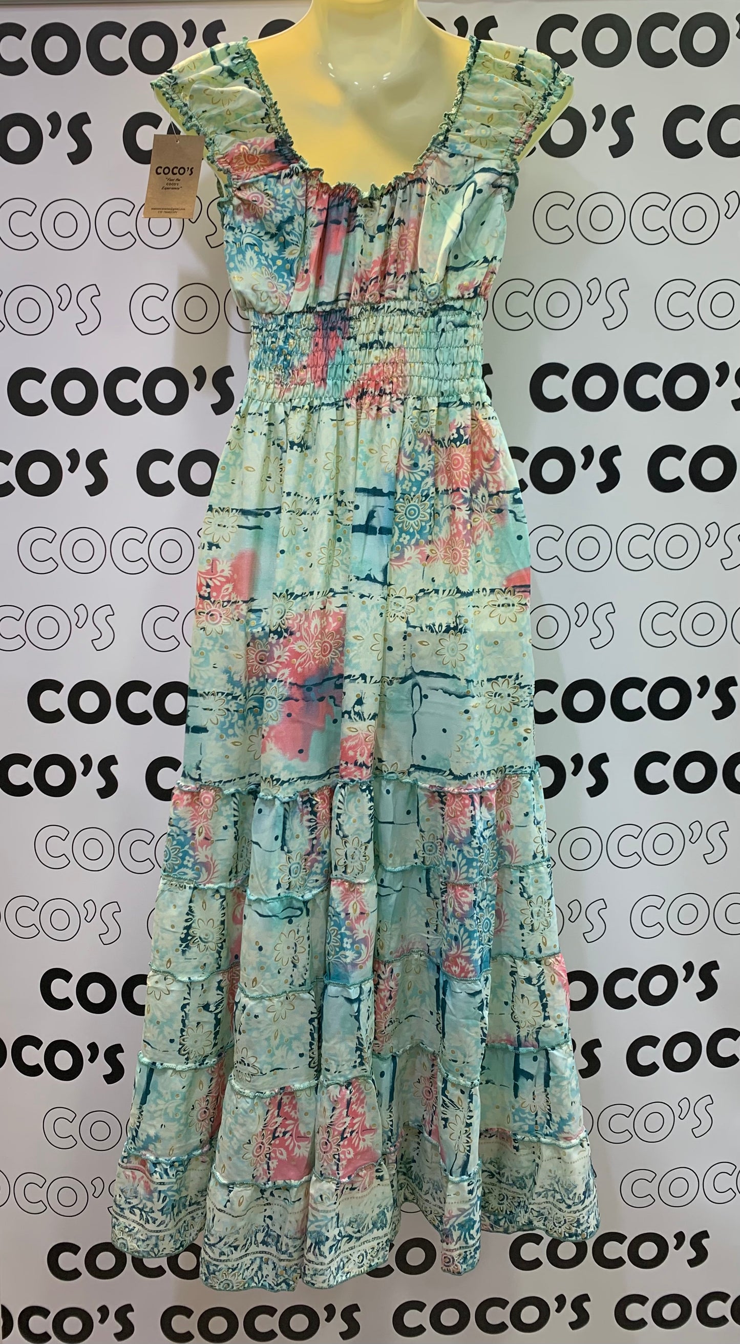 Vestido 1023K Verde Rosa Flores