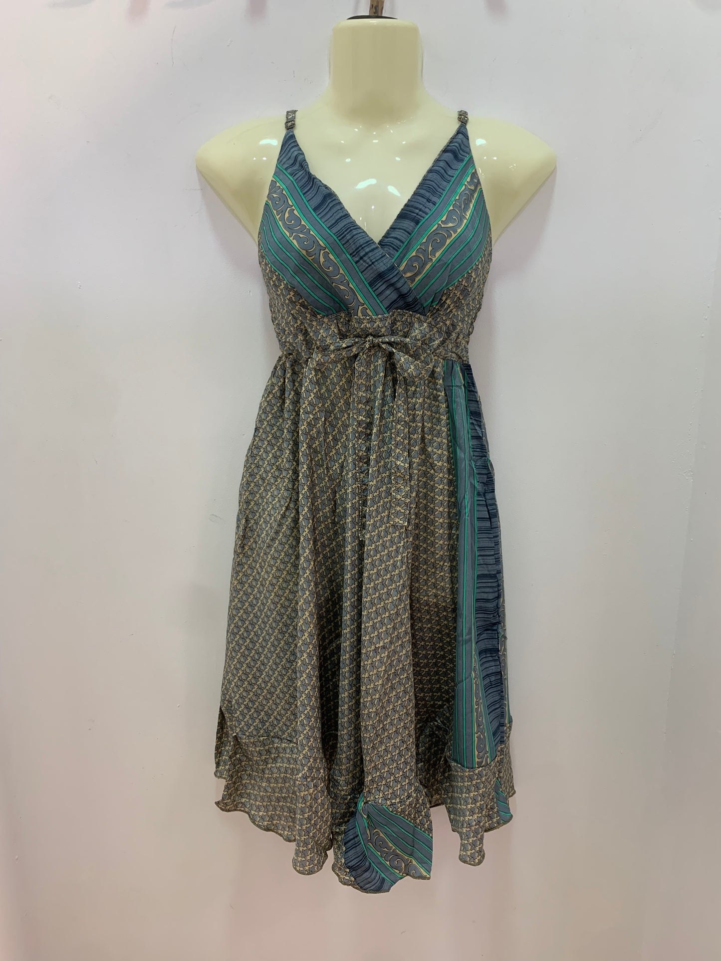 Vestido 220K Entramado Beige Gris Verde