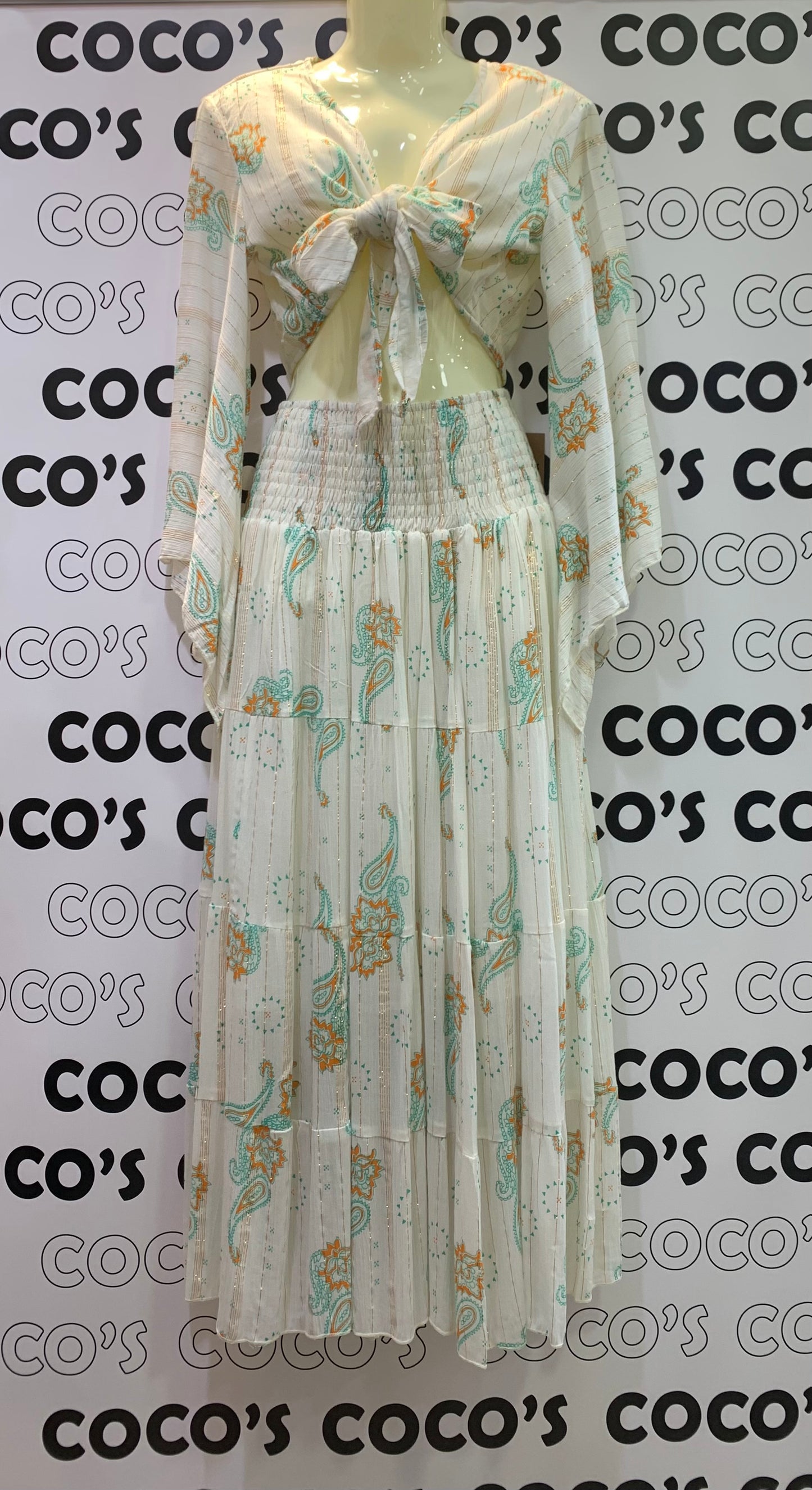 Conjunto Largo 029LU falda y top blanco estampado.