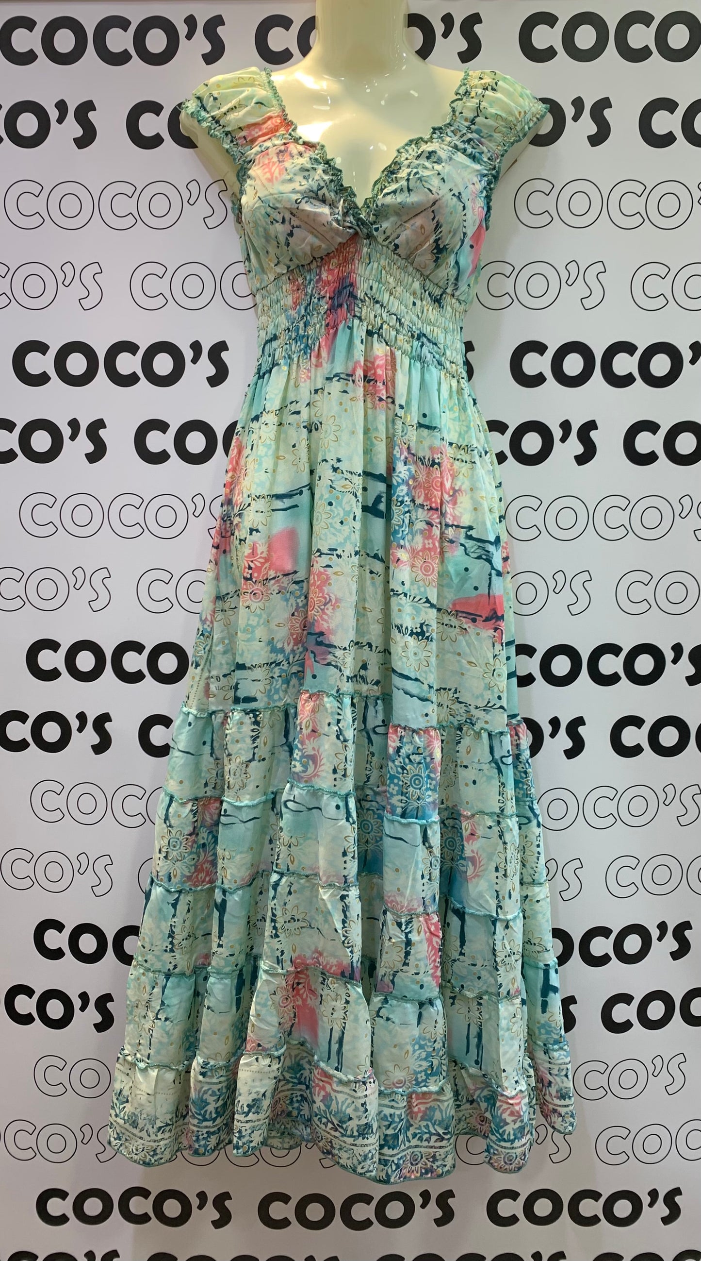 Vestido 1023K Verde Rosa Flores