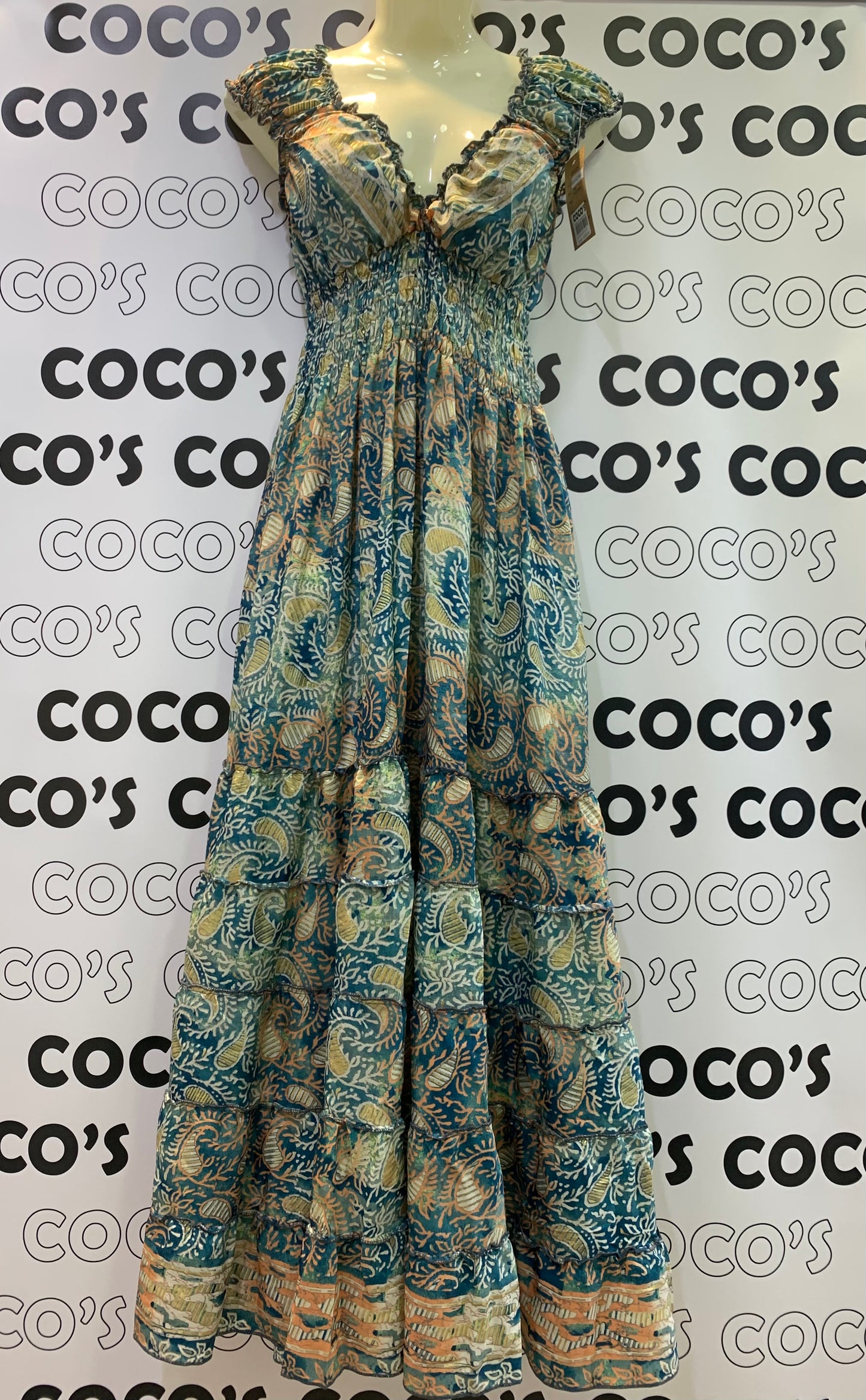 Vestido 1023K Azul Verde Cachemira