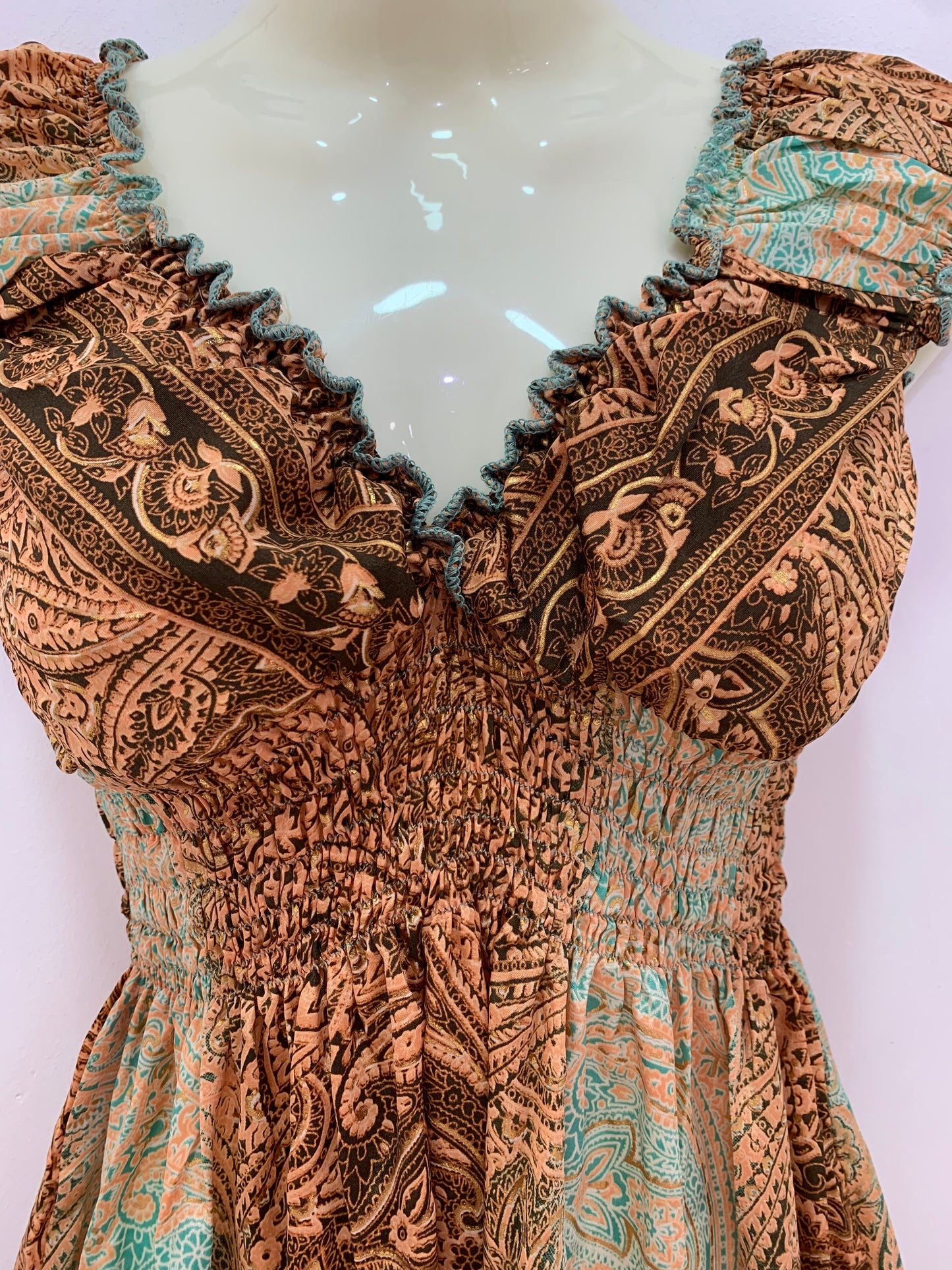 Vestido 1024SK Marrón Naranja Verde