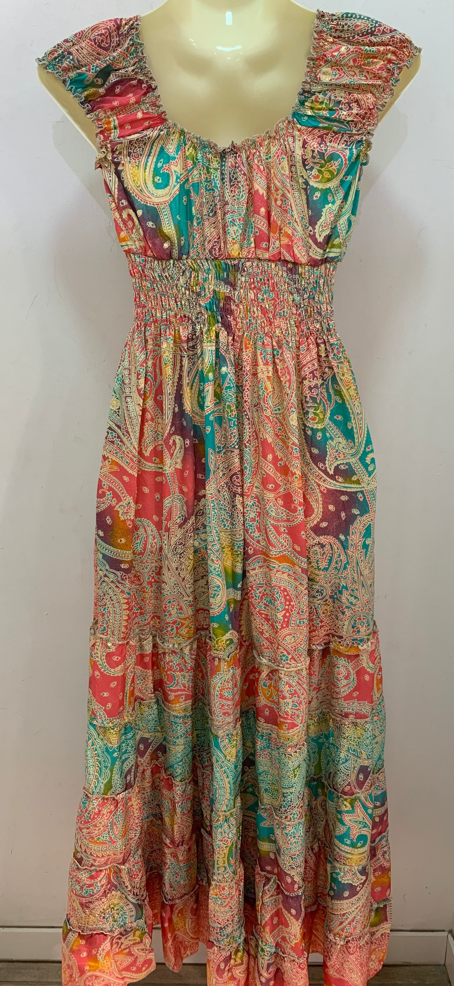 Vestido 1023K Rosa Verde Aguamarina Amarillo