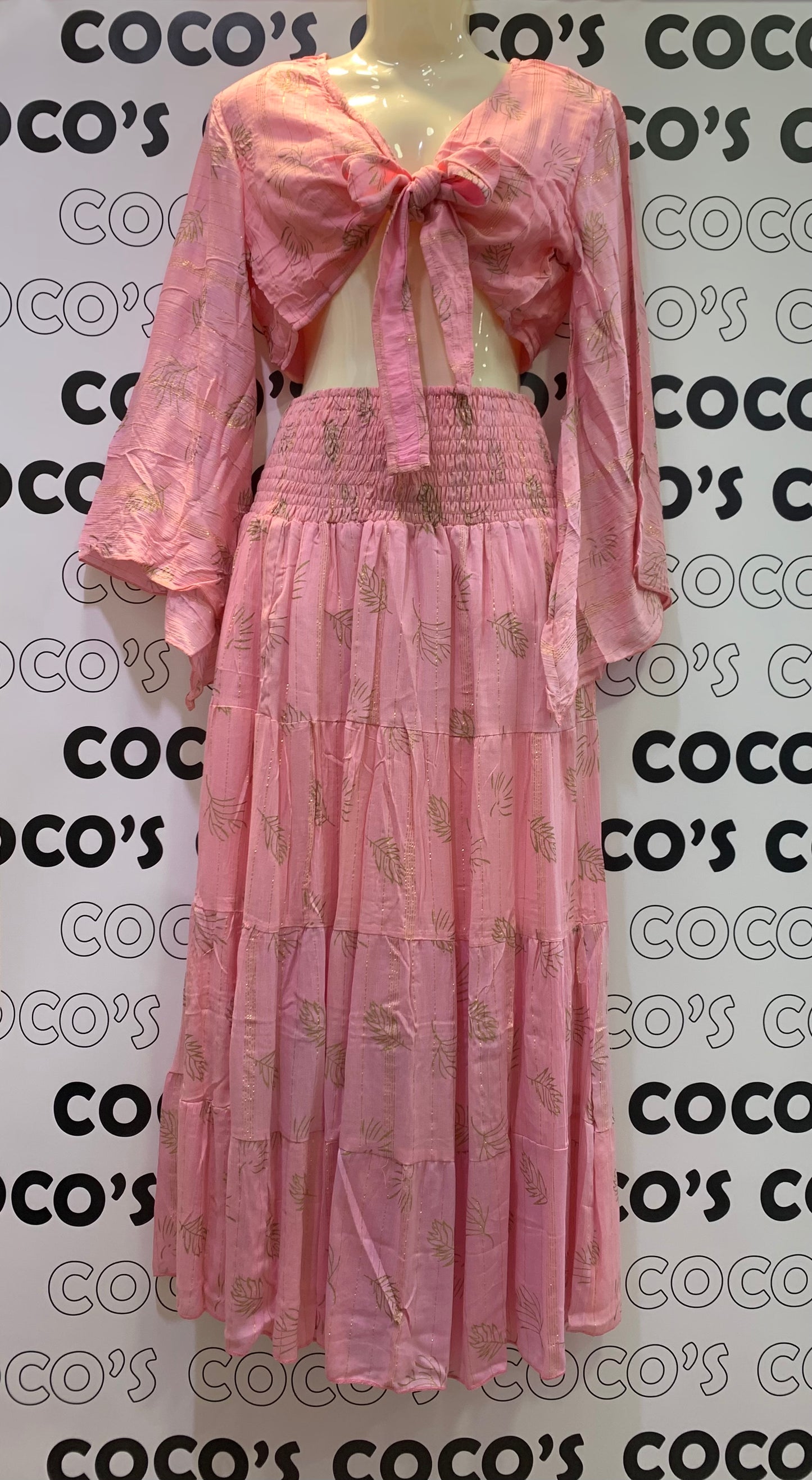 Conjunto Largo 029LU falda y top rosa.
