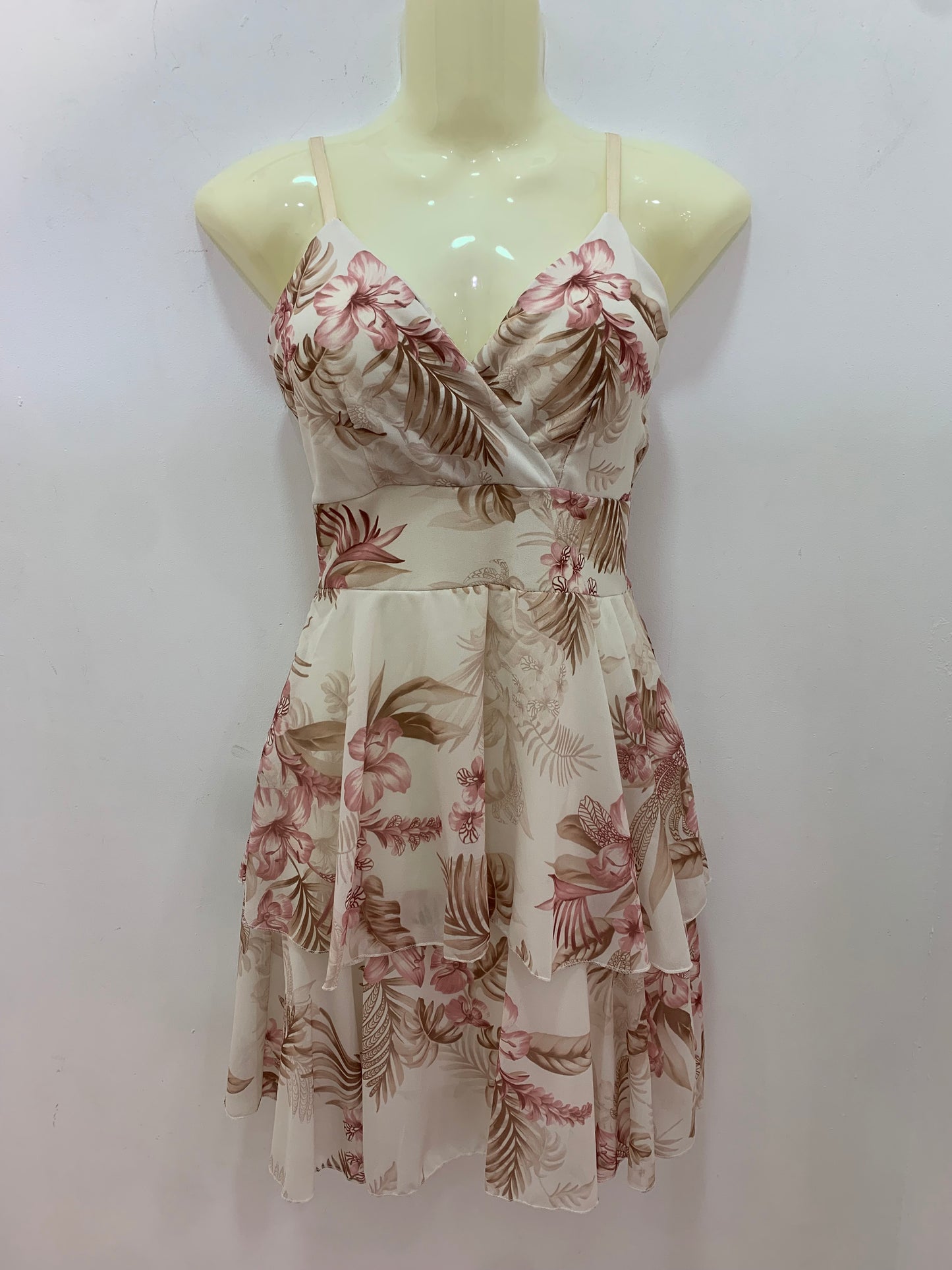 Vestido Flores Beige y Rosa