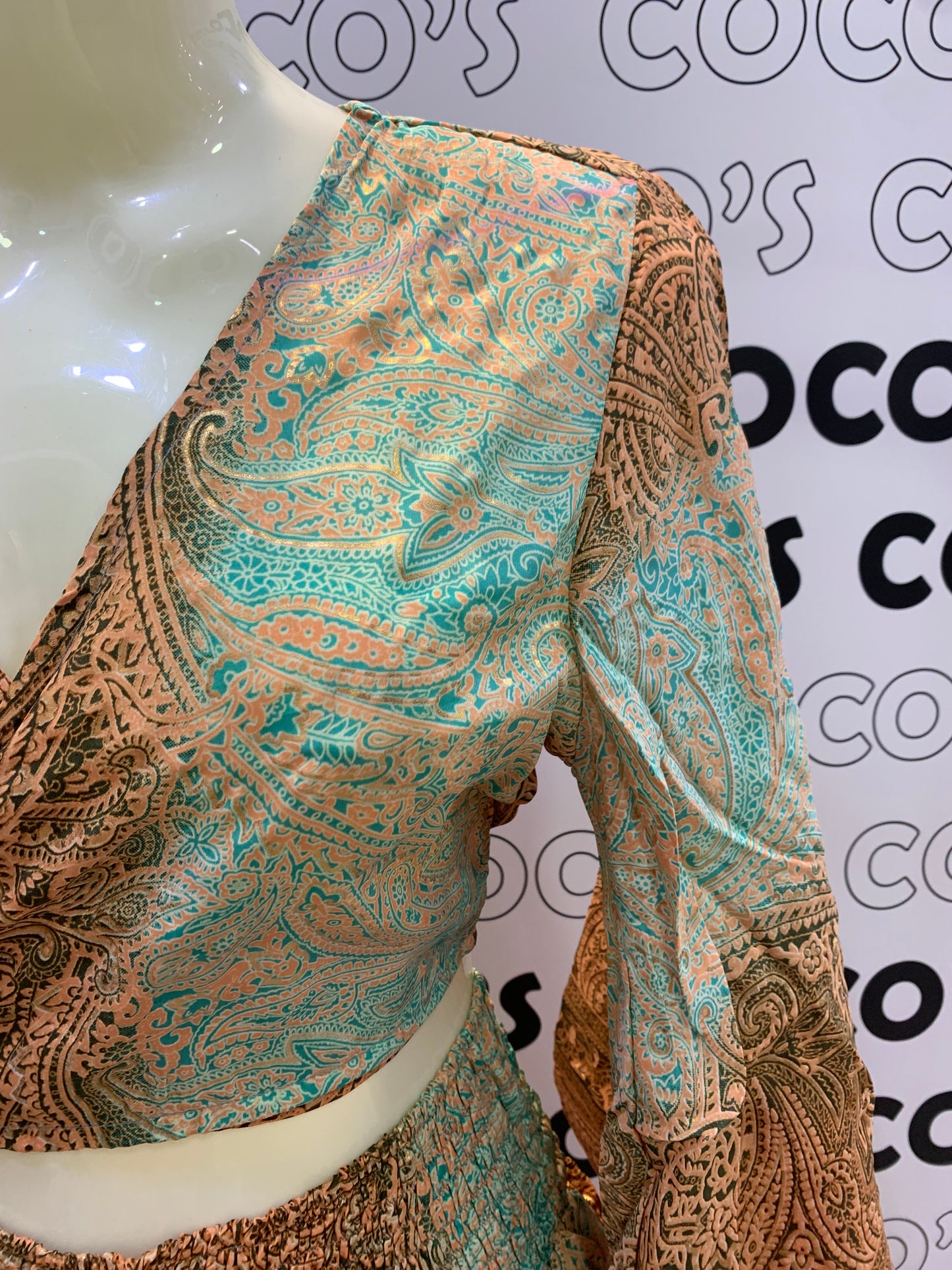 Conjunto Corto 026 Falda y Top Verde Y Marrón Cachemira