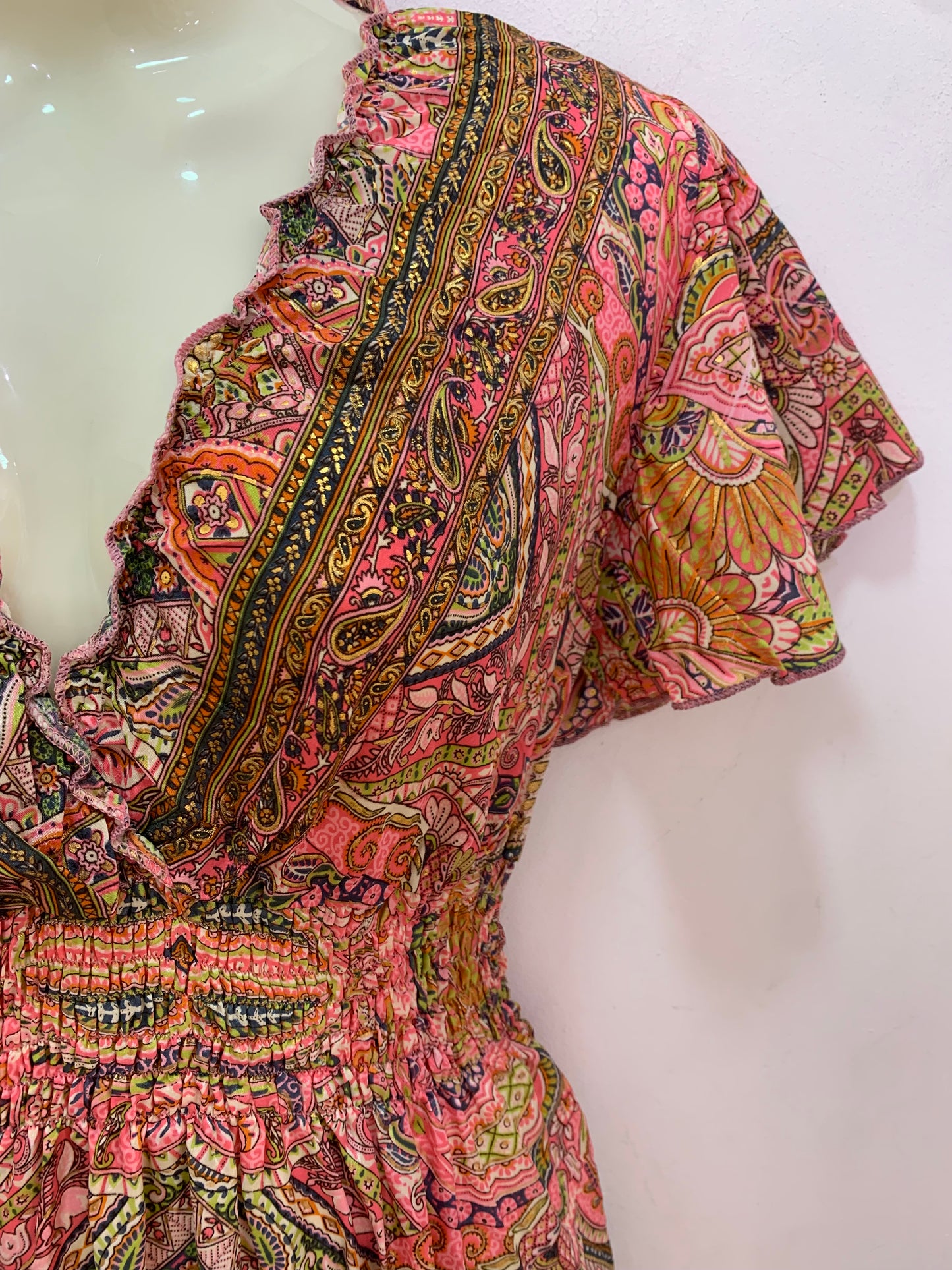 Vestido 1023A Rosa Verde Naranja