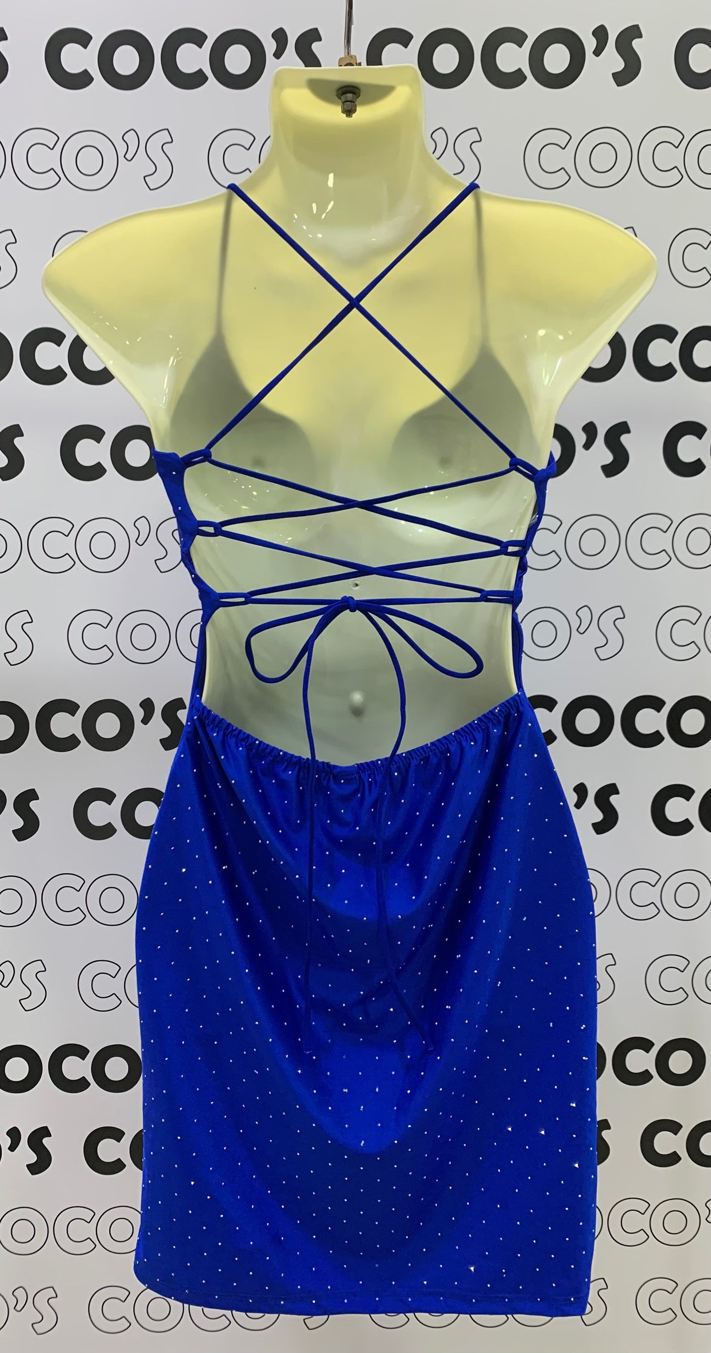Vestido Corto Fiesta Azul Espalda Cruzada