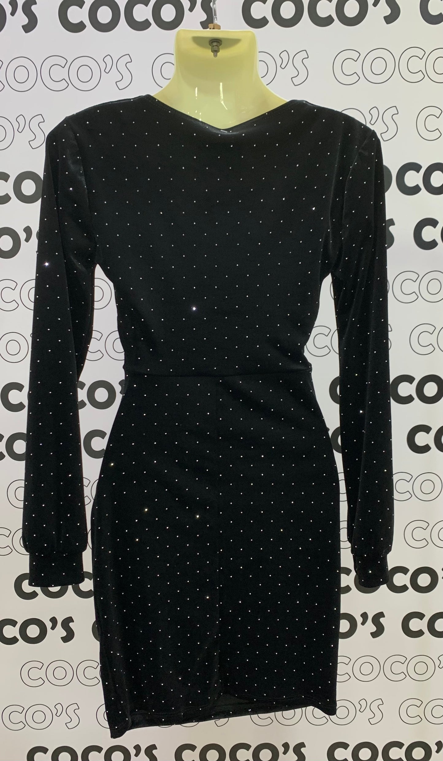 Vestido Corto Fiesta Negro con Brillantes Terciopelo