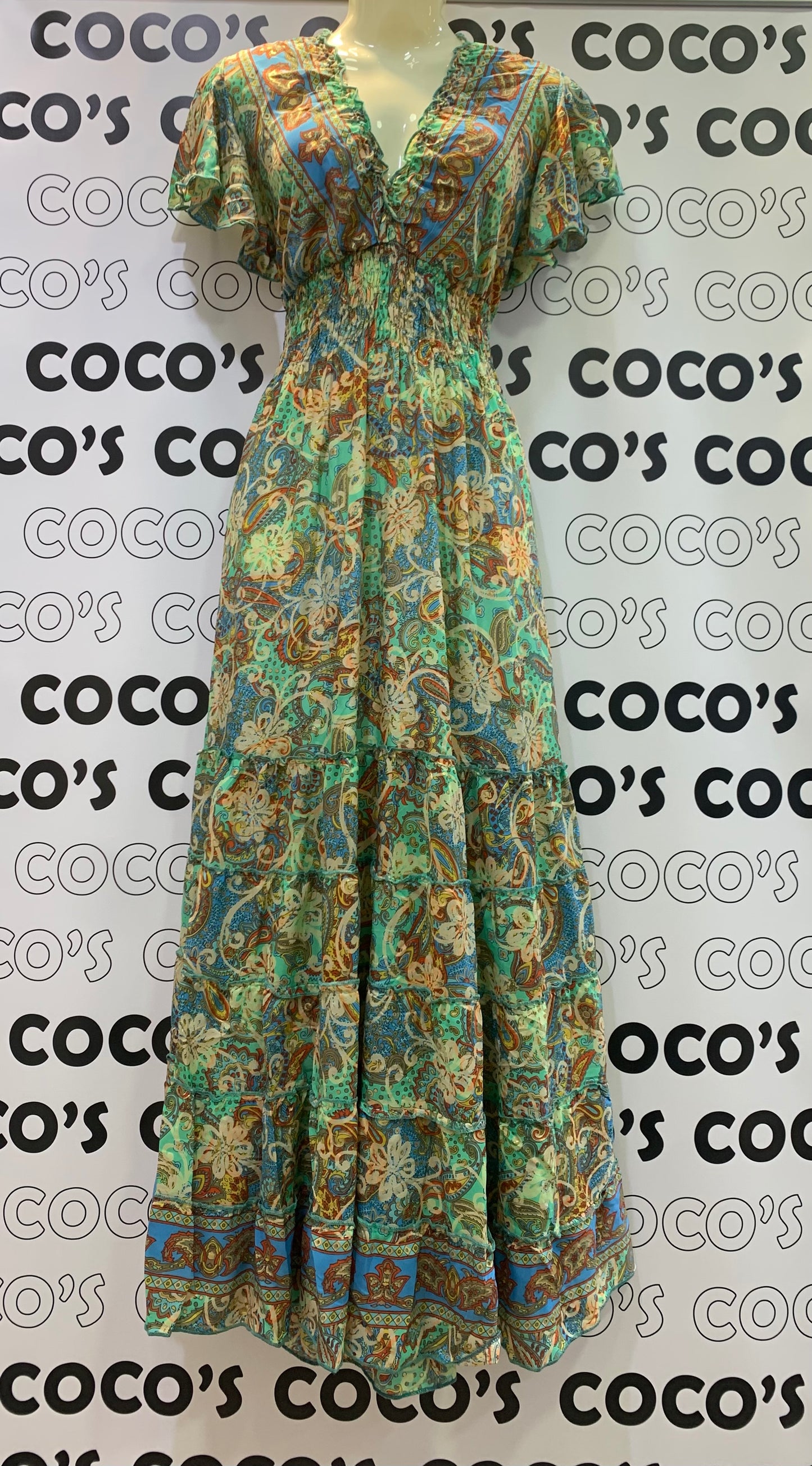 Vestido 1023A Verde con azules y rojos Cachemira