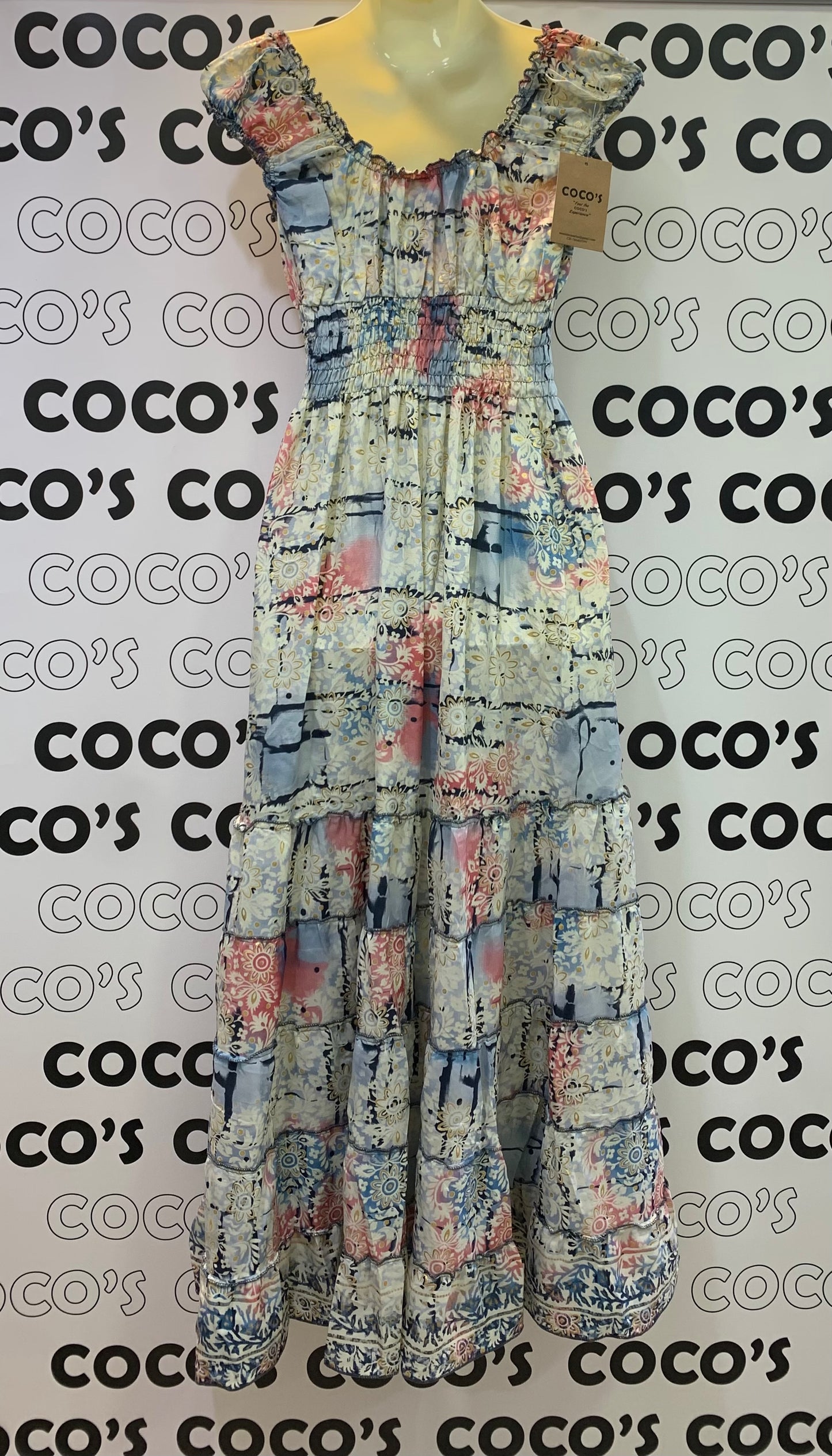 Vestido 1023K Rosa y Azul Grisáceo