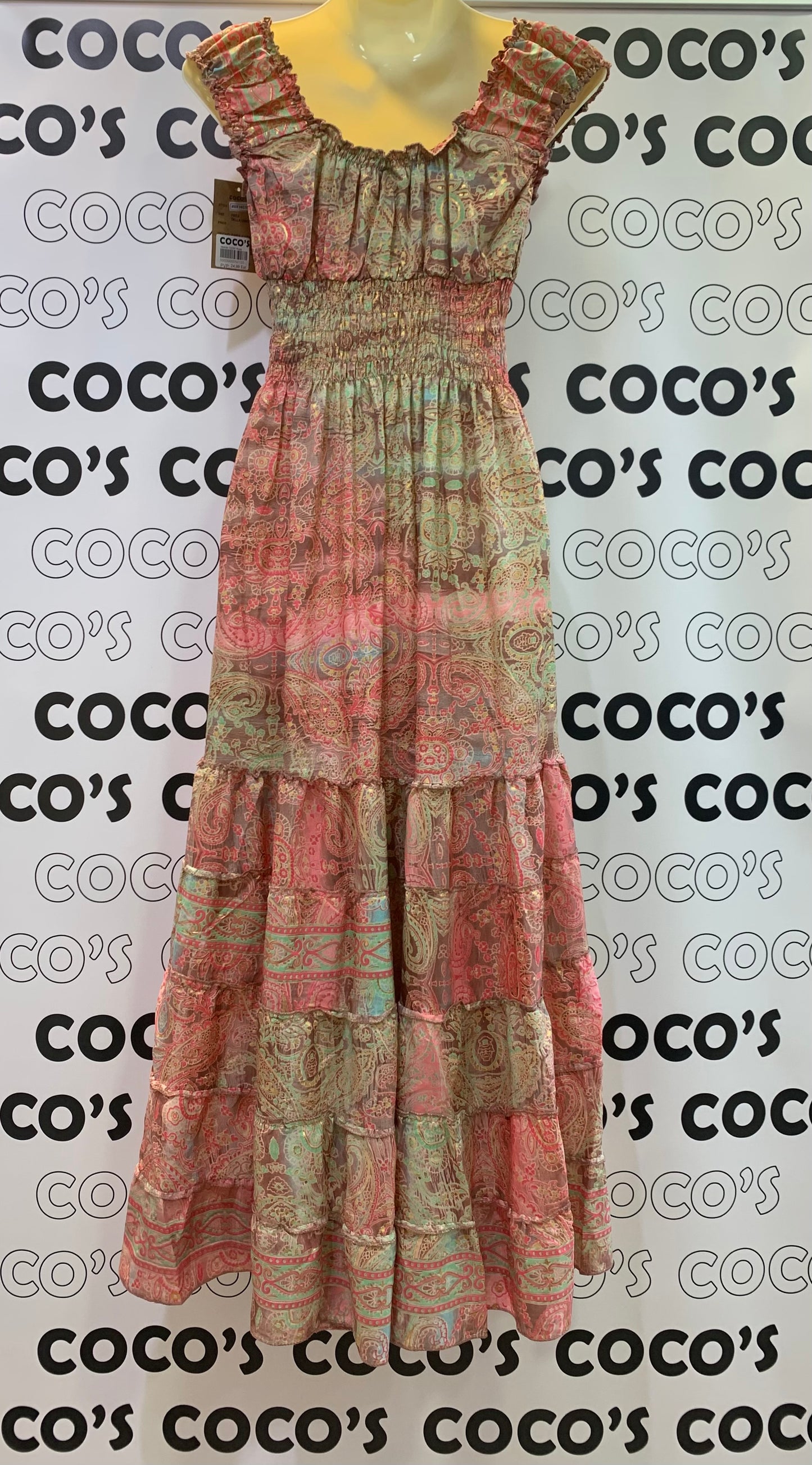 Vestido 1023K Rosa con verde Cachemira