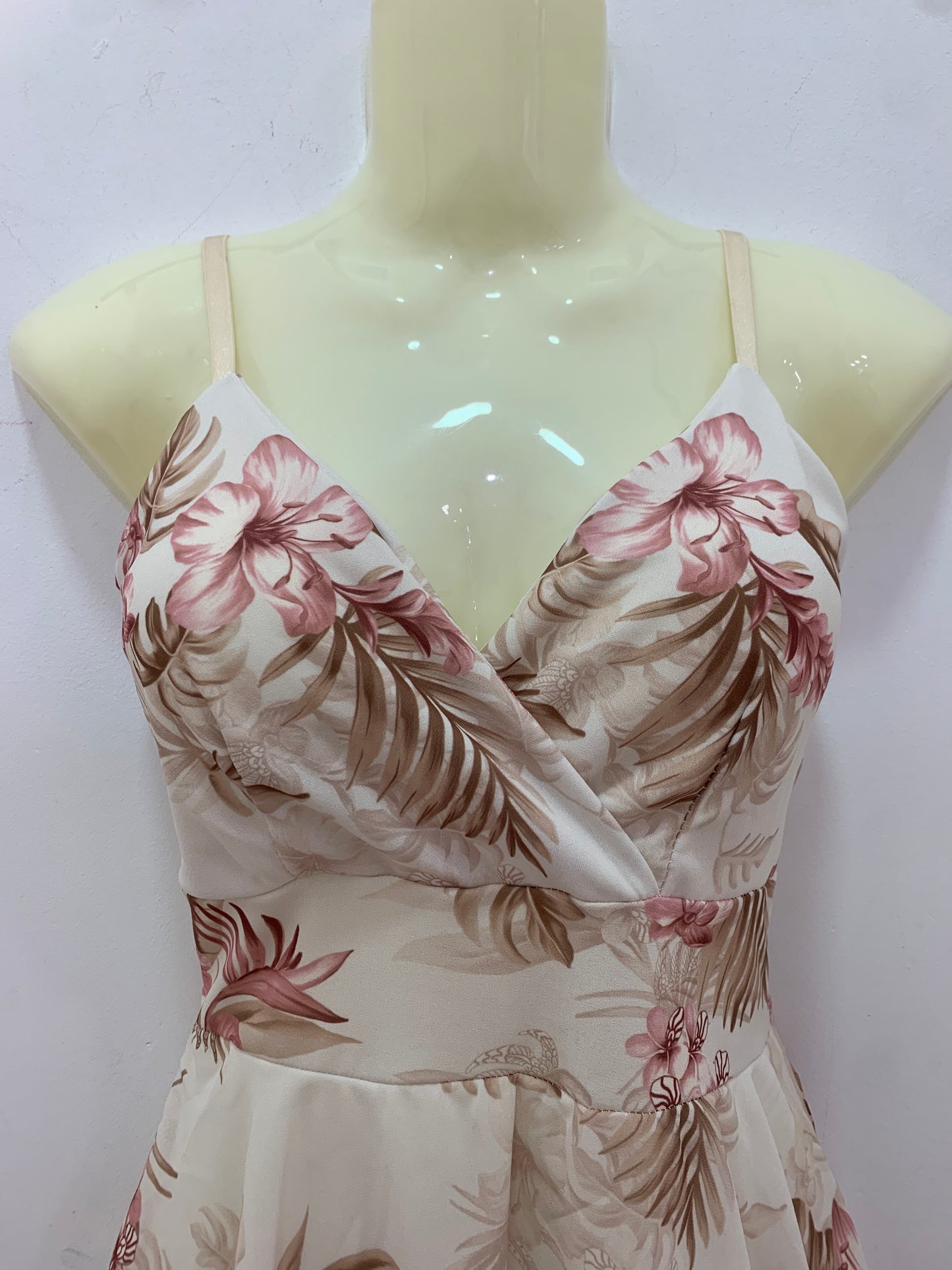 Vestido Flores Beige y Rosa