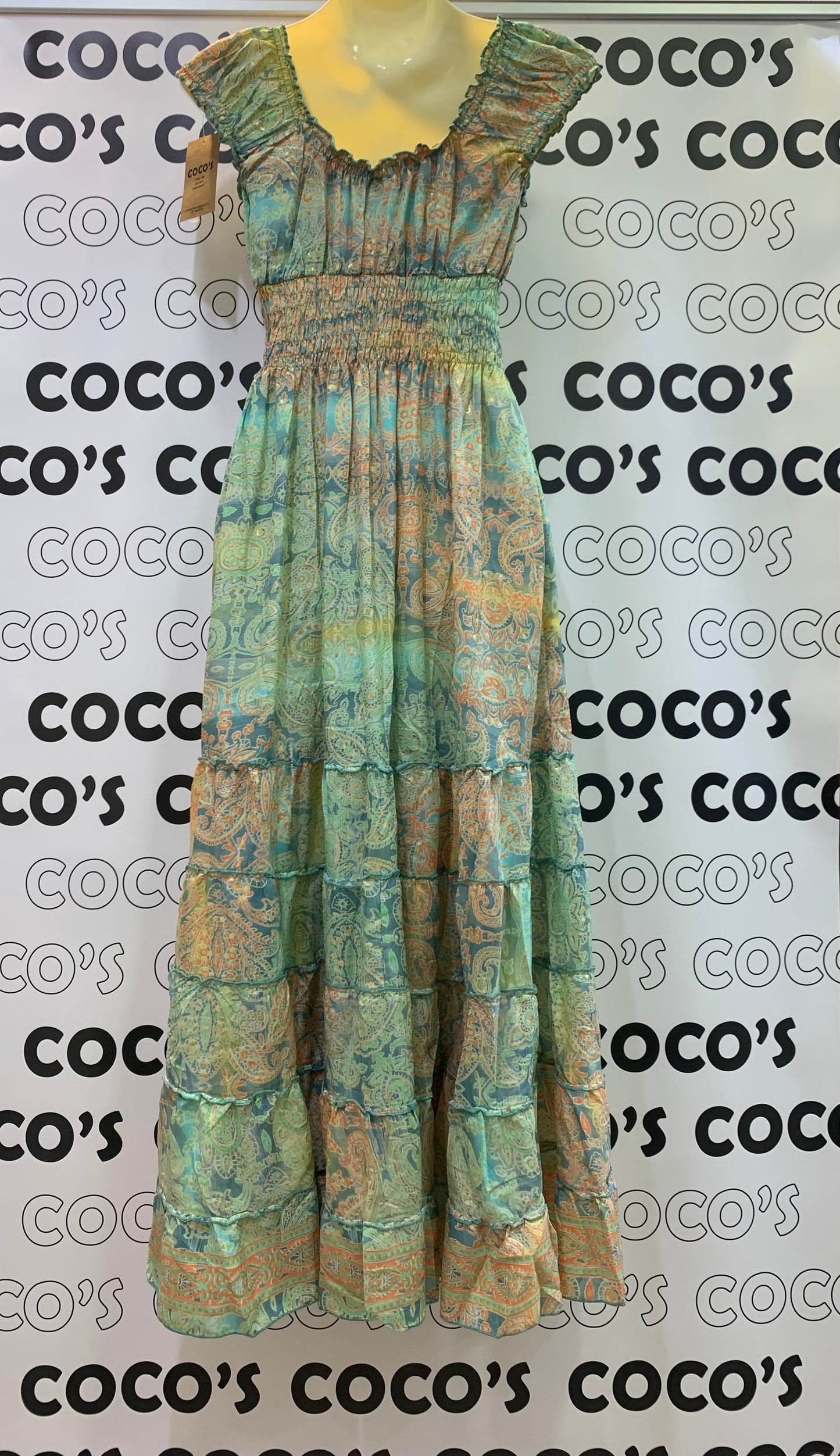 Vestido 1023K Verde con Naranja Cachemira