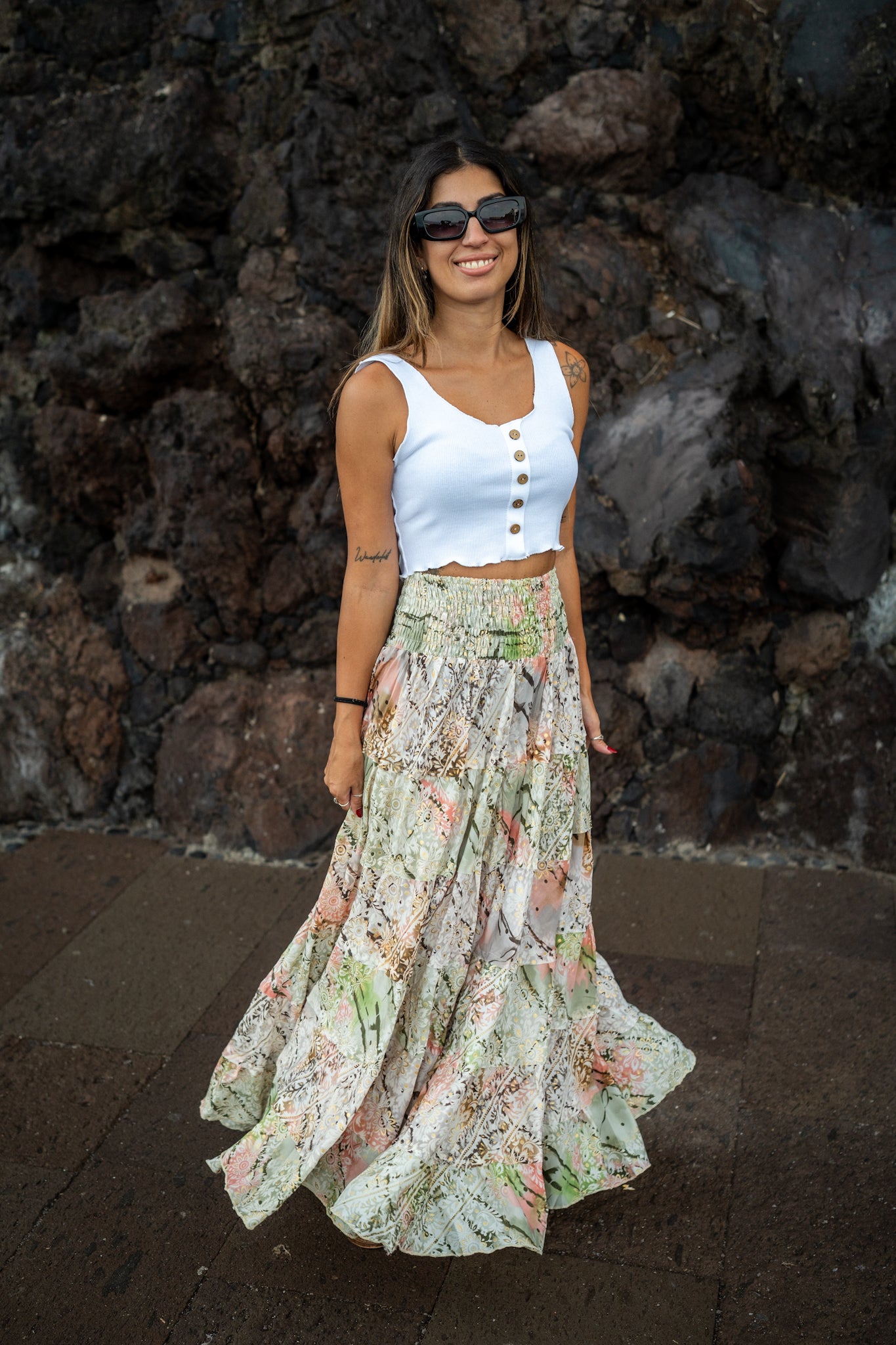 Falda Larga 810 Beige y Verde