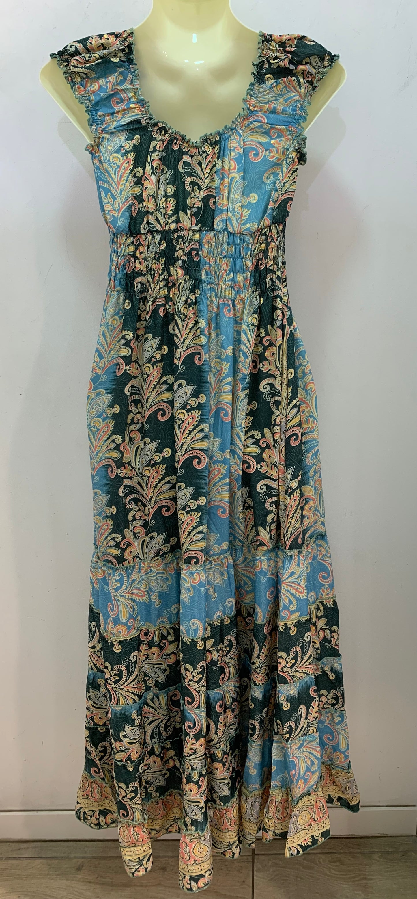 Vestido 1023K Celeste y Gris Oscuro