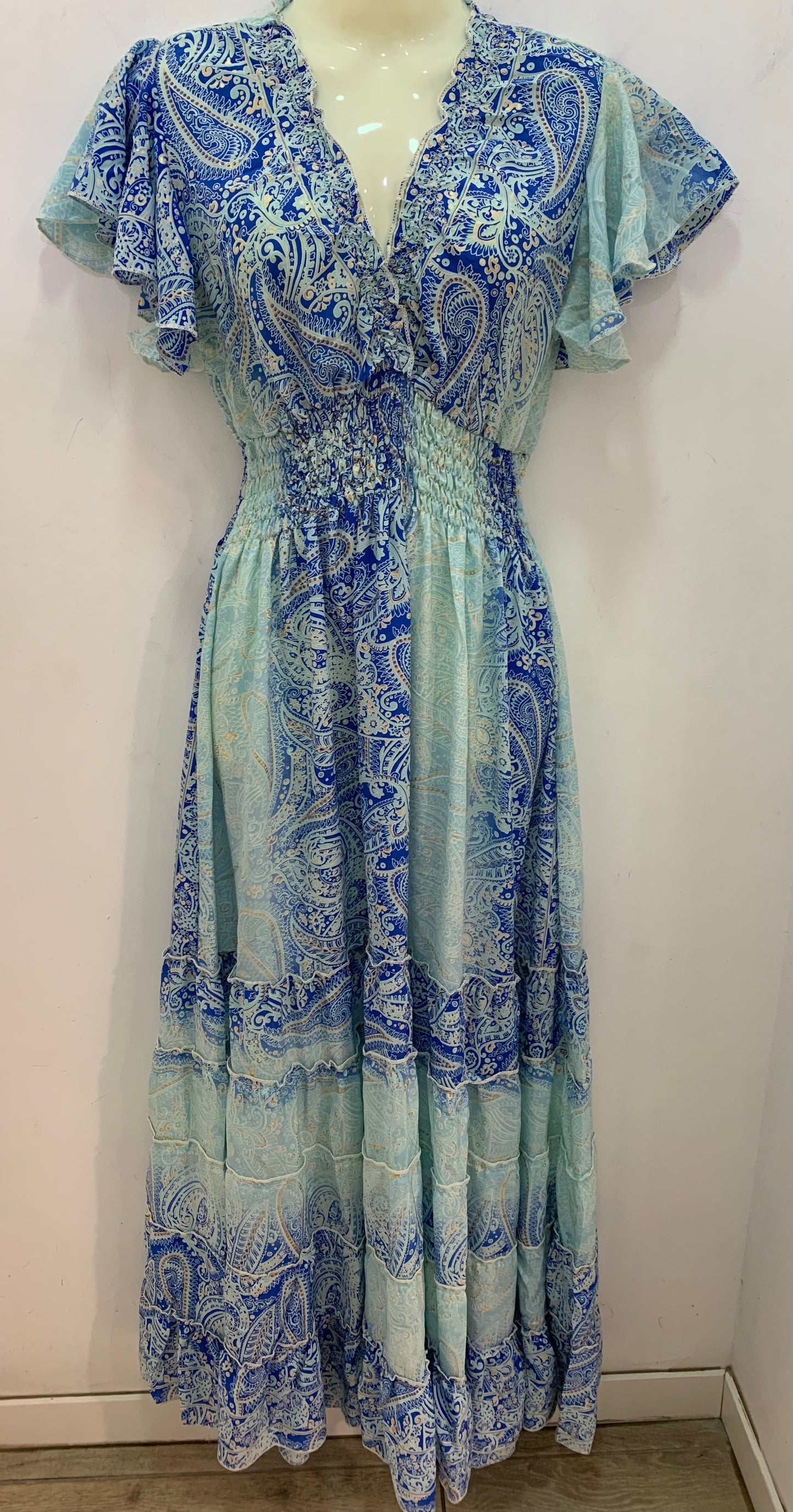 Vestido 1023A Azul Eléctrico Y Celeste