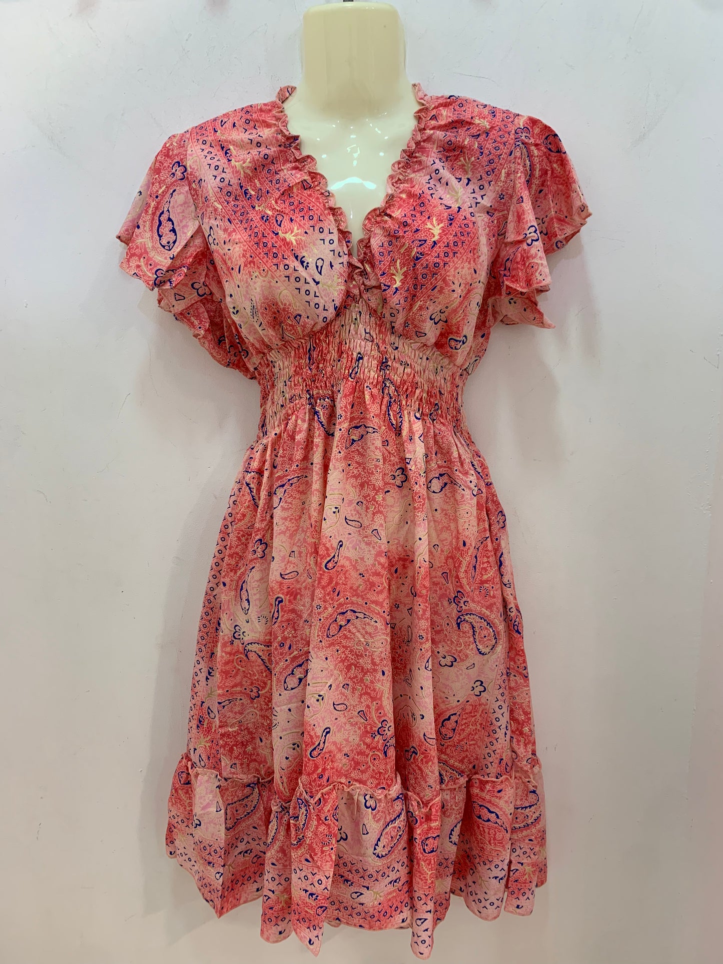 Vestido 1025 Coral y Rosa Claro