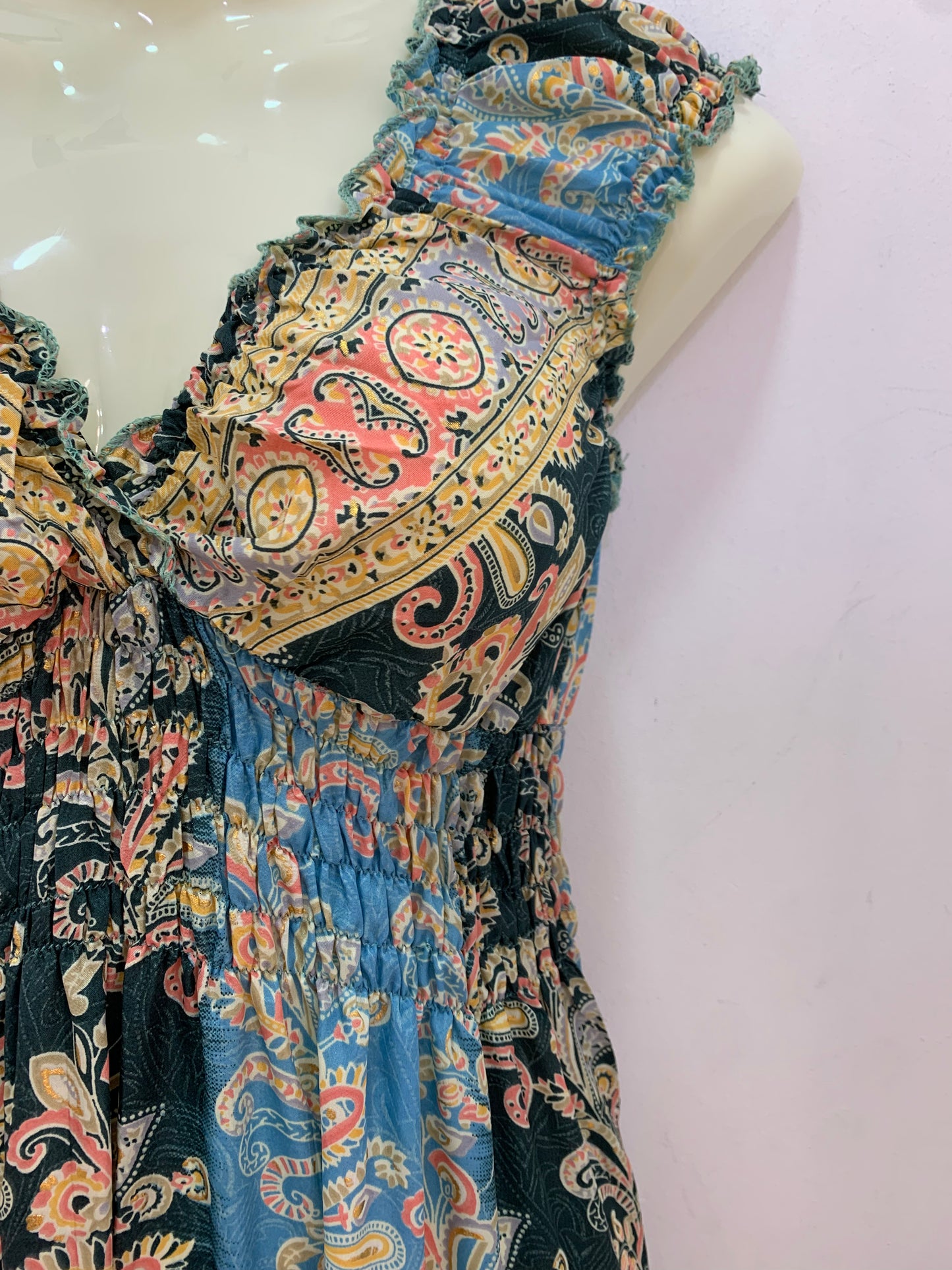Vestido 1023K Celeste y Gris Oscuro