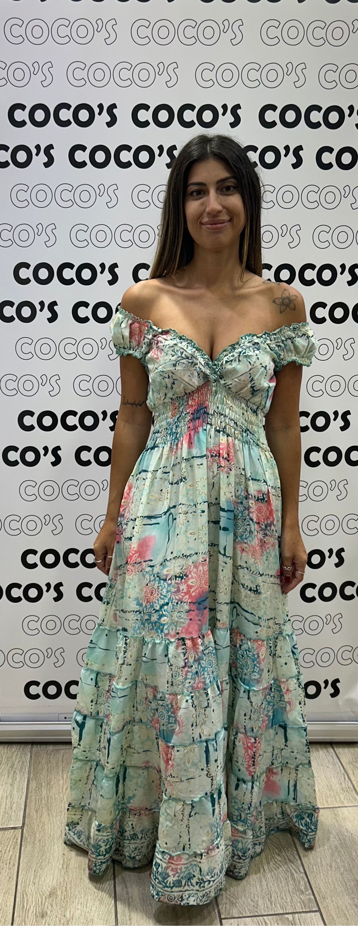 Vestido 1023K Verde Rosa Flores