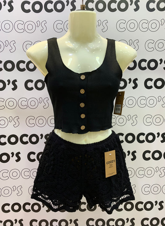 Pantalón Corto Crochet Negro