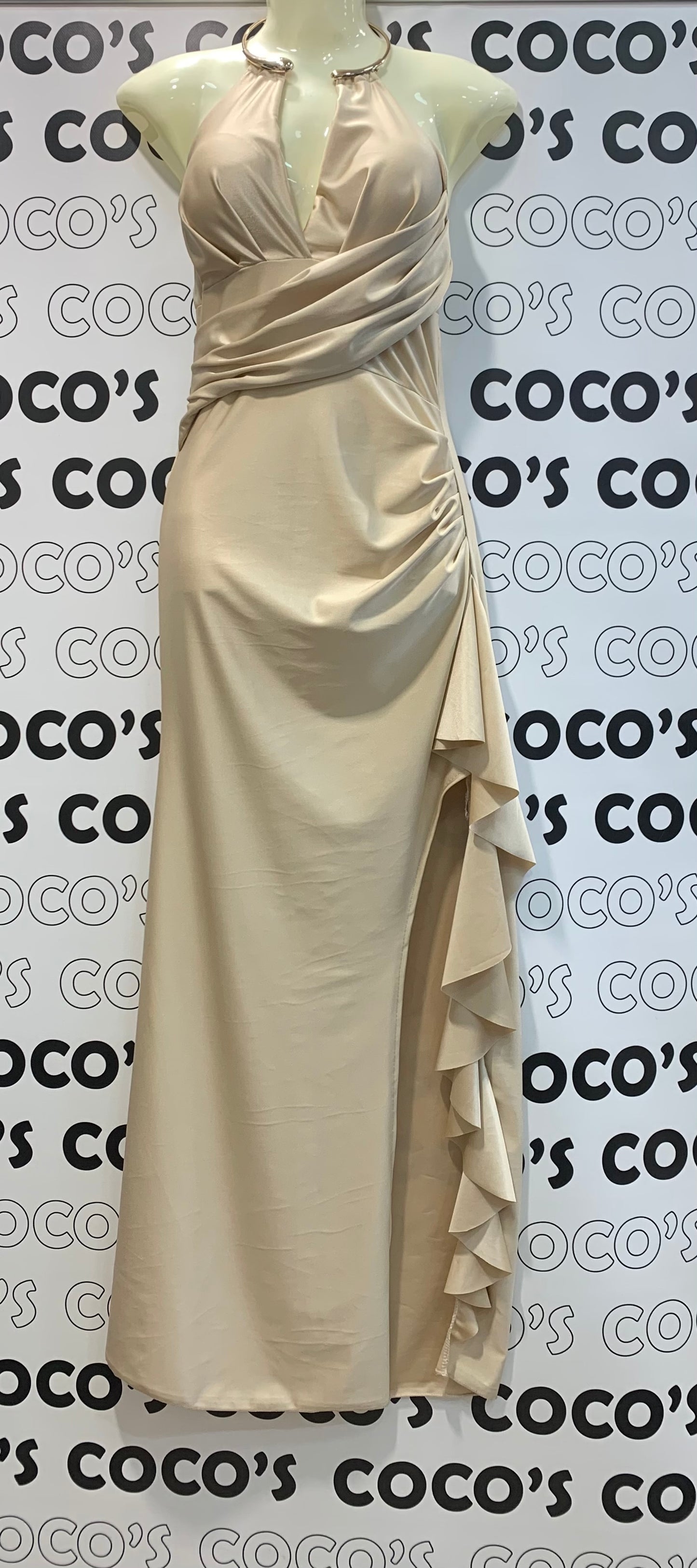 Vestido Collar Fiesta Beige