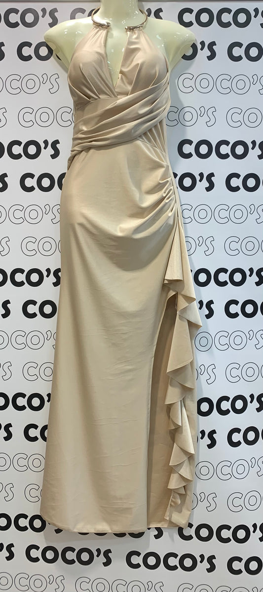 Vestido Collar Fiesta Beige