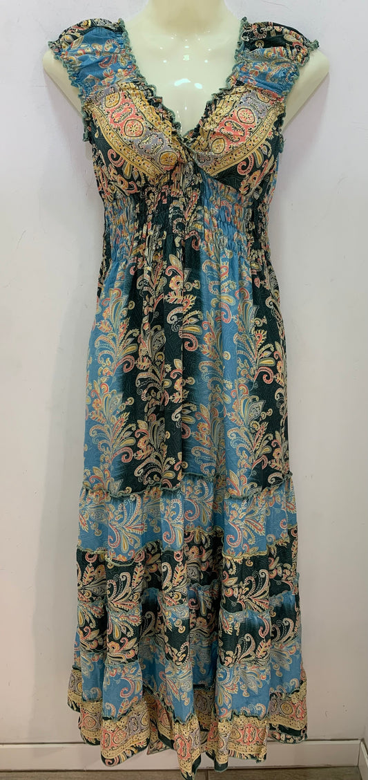 Vestido 1023K Celeste y Gris Oscuro