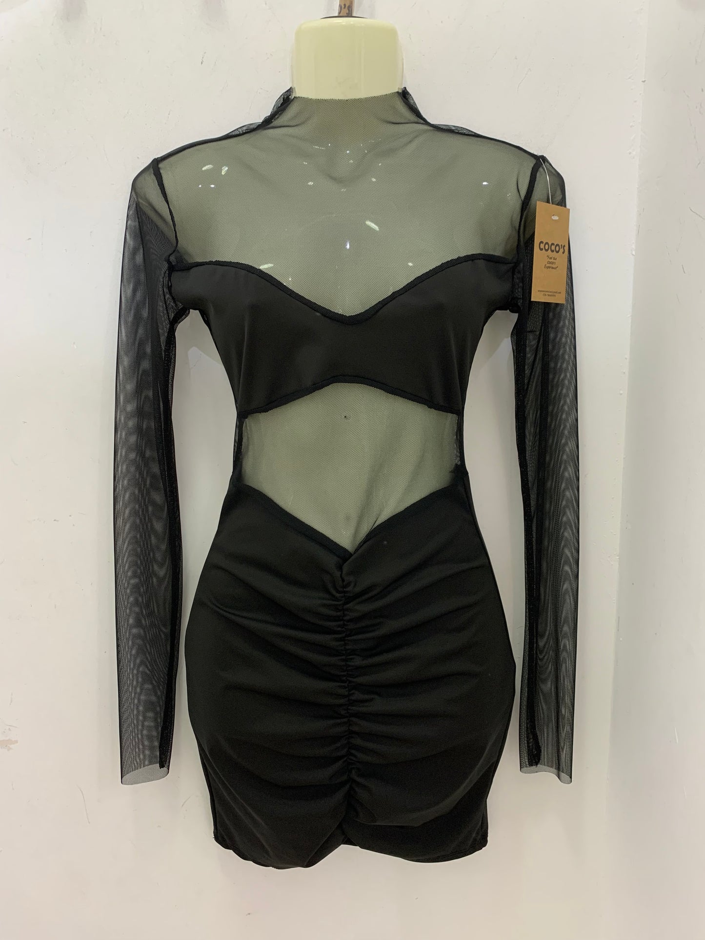 Vestido Tul Transparente Negro Manga Larga