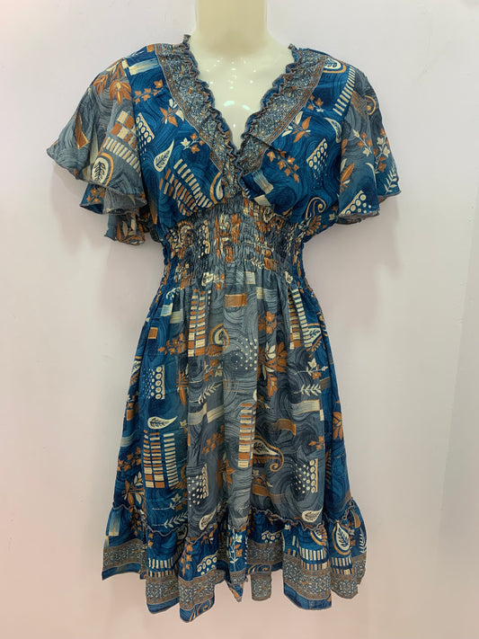 Vestido 1025 Azul Gris Marrón