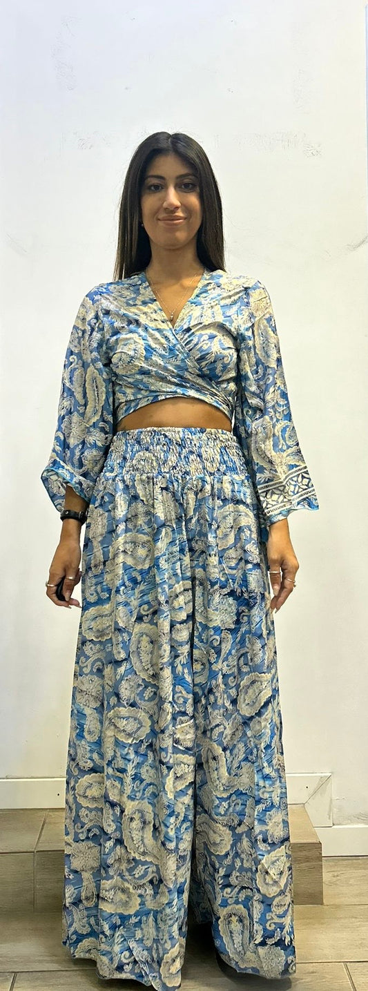 Conjunto 9020 de pantalón largo  con top azul celeste