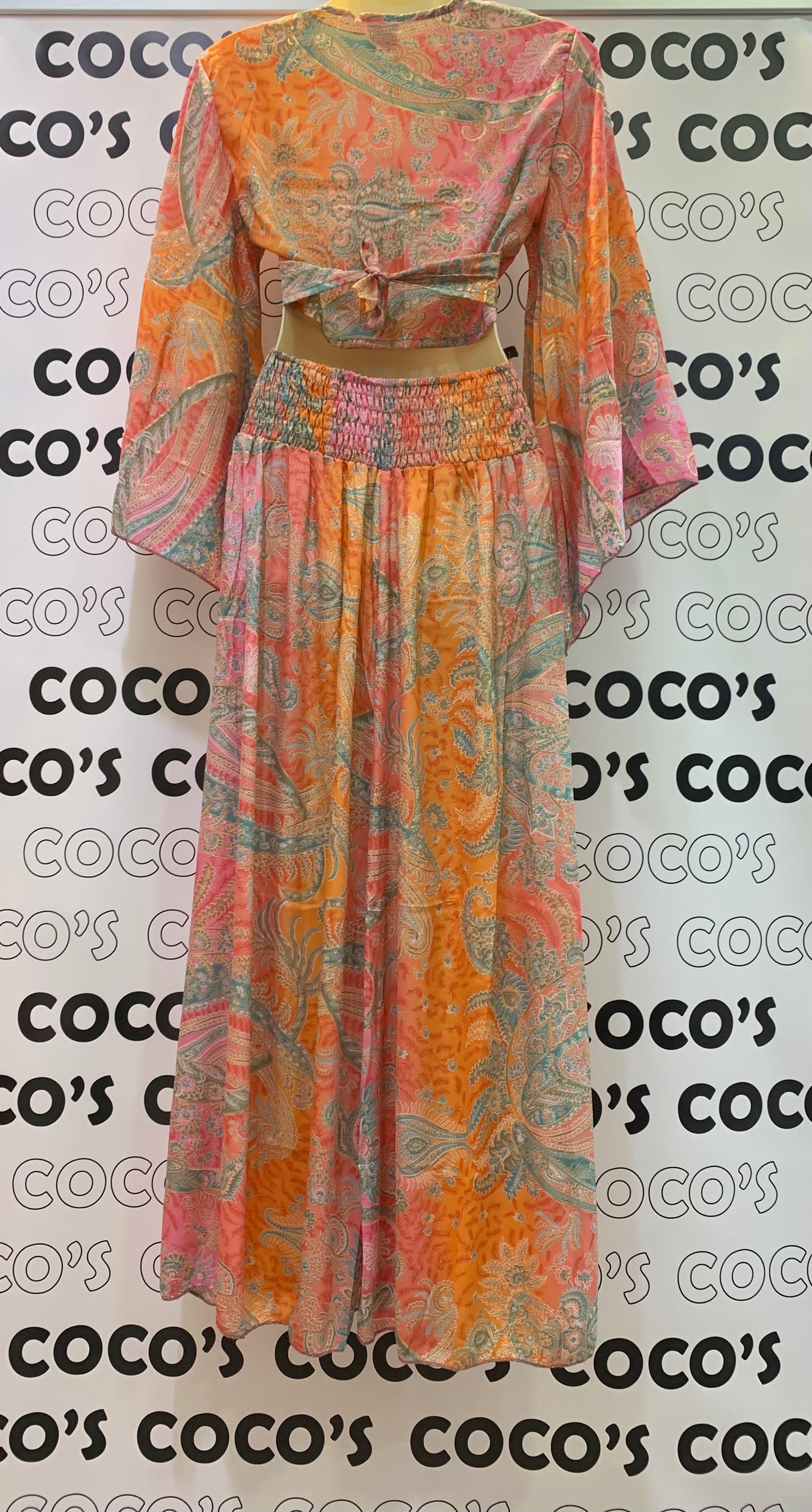 Conjunto Largo 9020 Top Pantalón Rosa Naranja