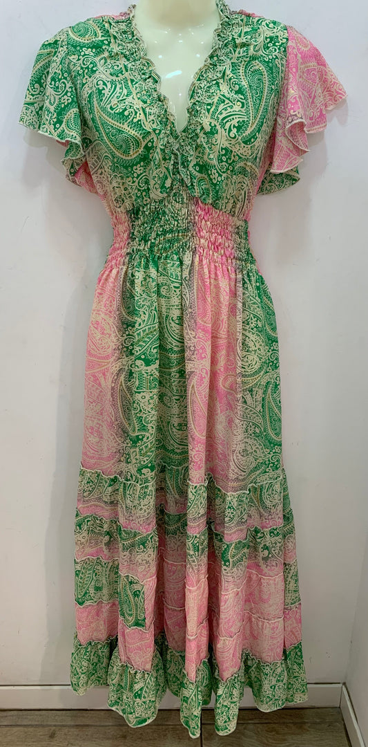 Vestido 1023A Verde Y Rosa