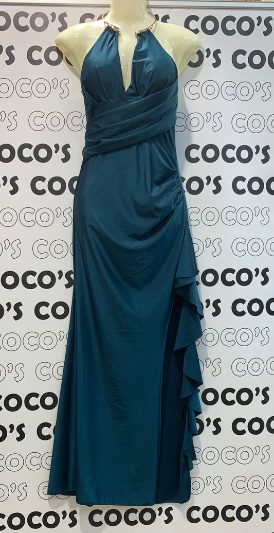 Vestido Collar Fiesta Azul Petróleo