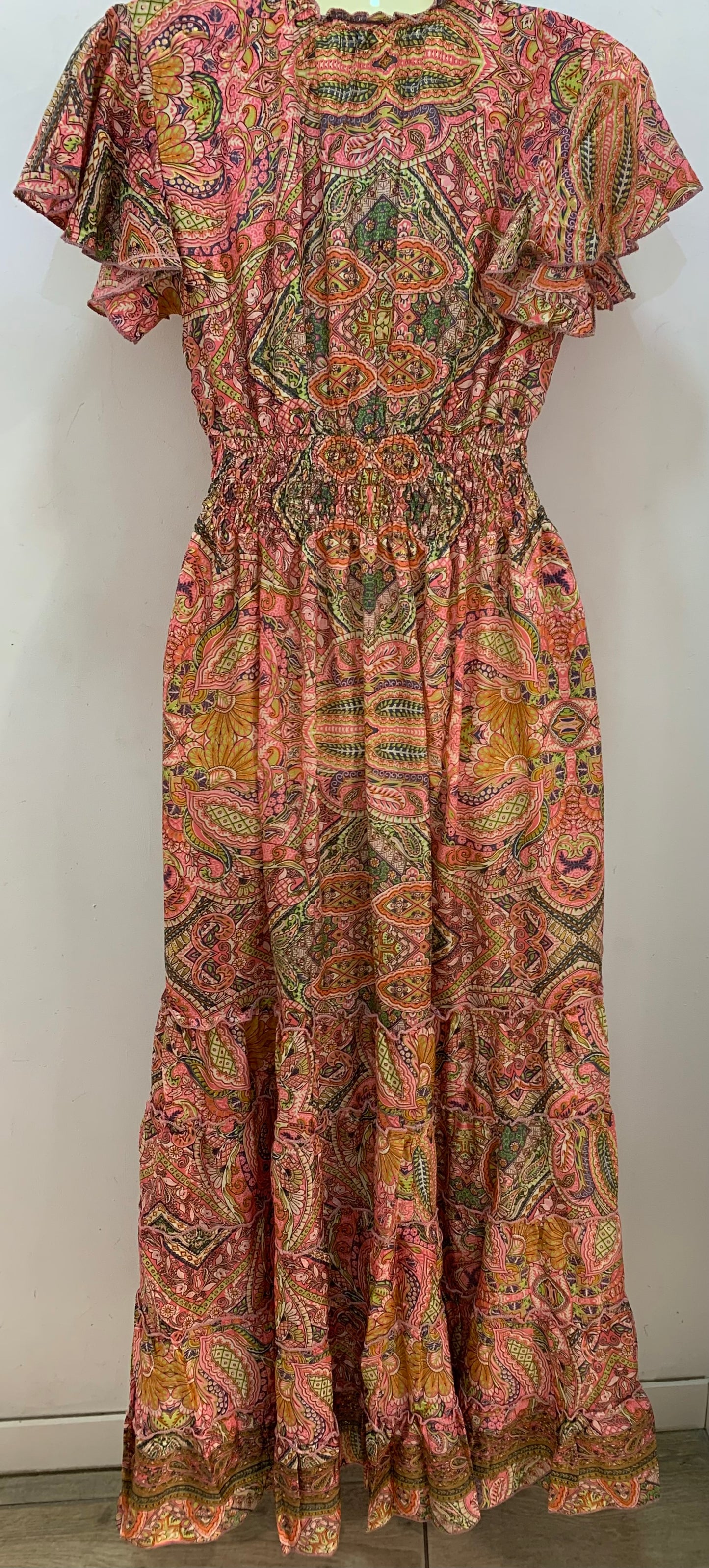 Vestido 1023A  Rosa Verde Naranja