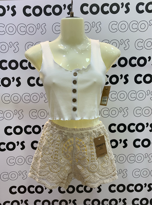 Pantalón Corto Crochet Crema
