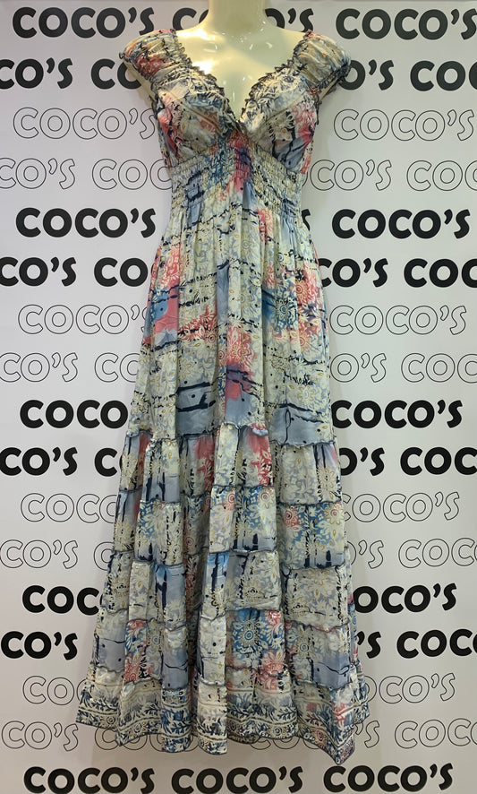 Vestido 1023K Rosa y Azul Grisáceo