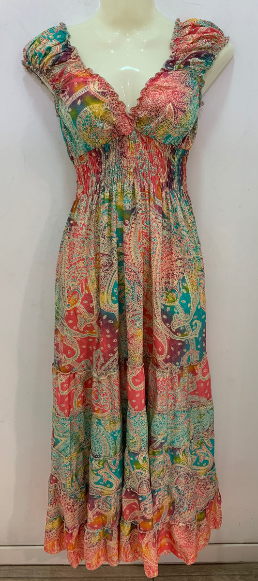 Vestido 1023K Rosa Verde Aguamarina Amarillo