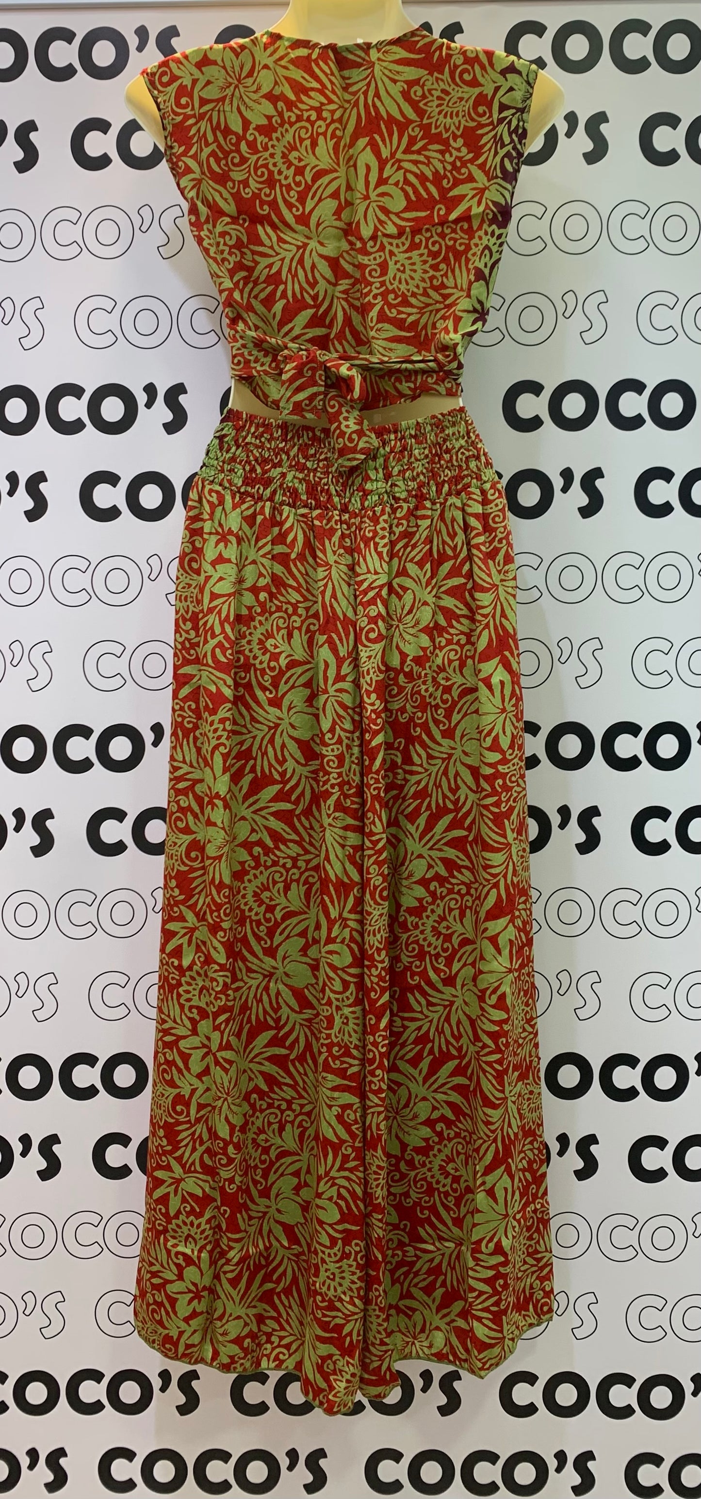 Conjunto 028 Pantalón Flores Mostaza y Rojo