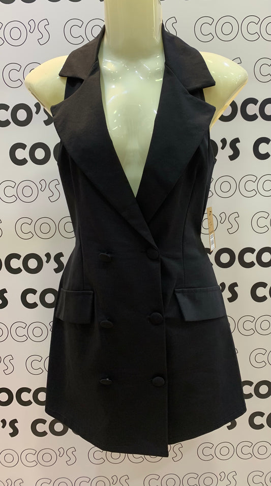 Vestido Con Solapa Negro