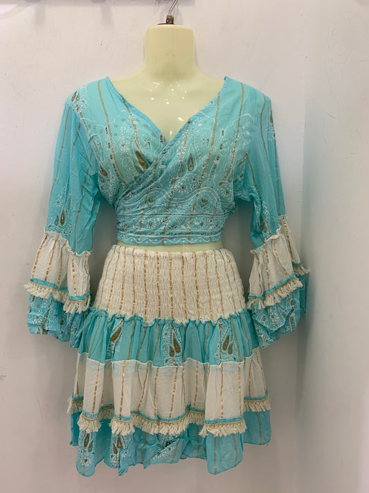 Conjunto Lurex Corto Azul Turquesa