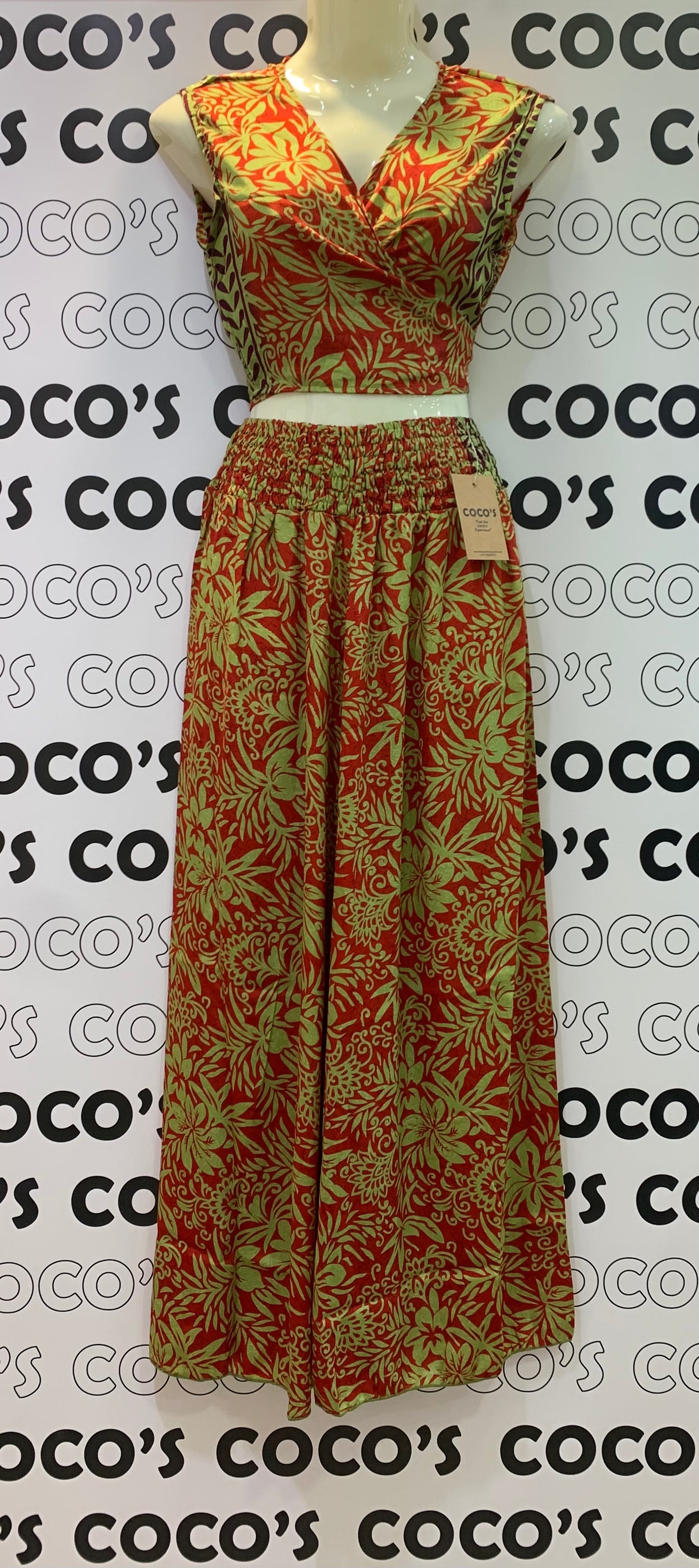 Conjunto 028 Pantalón Flores Mostaza y Rojo