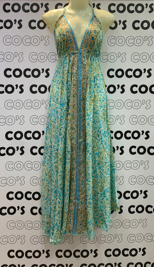 Vestido Espejos Turquesa y Amarillo