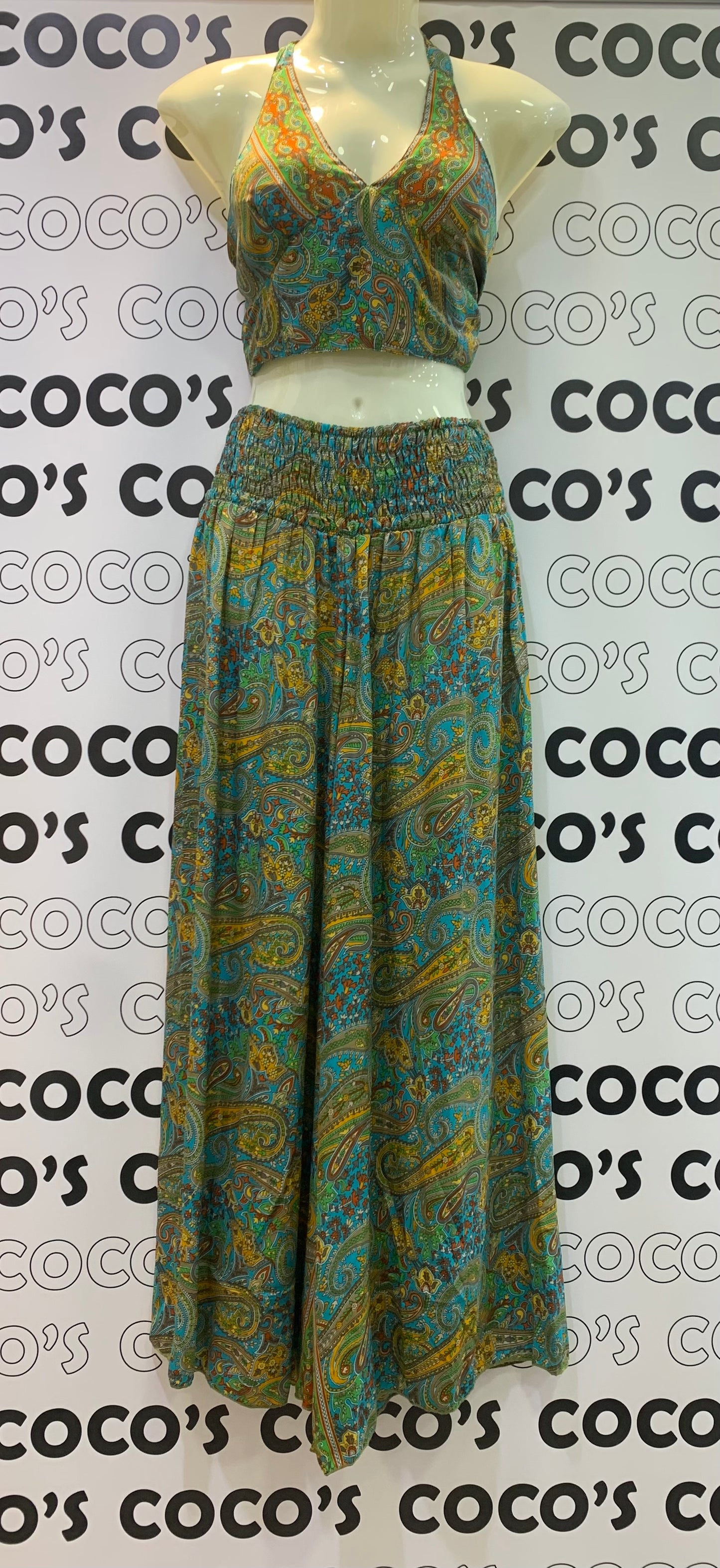 Conjunto HE1040Q Pantalón Turquesa Amarillo Naranja y Verde