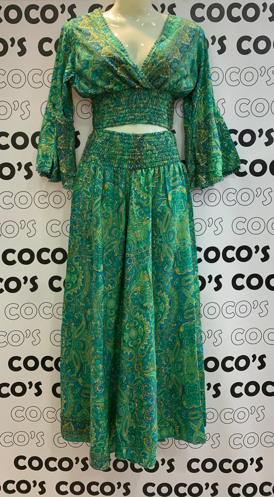 Conjunto Largo 1030 Pantalón Verde y Turquesa