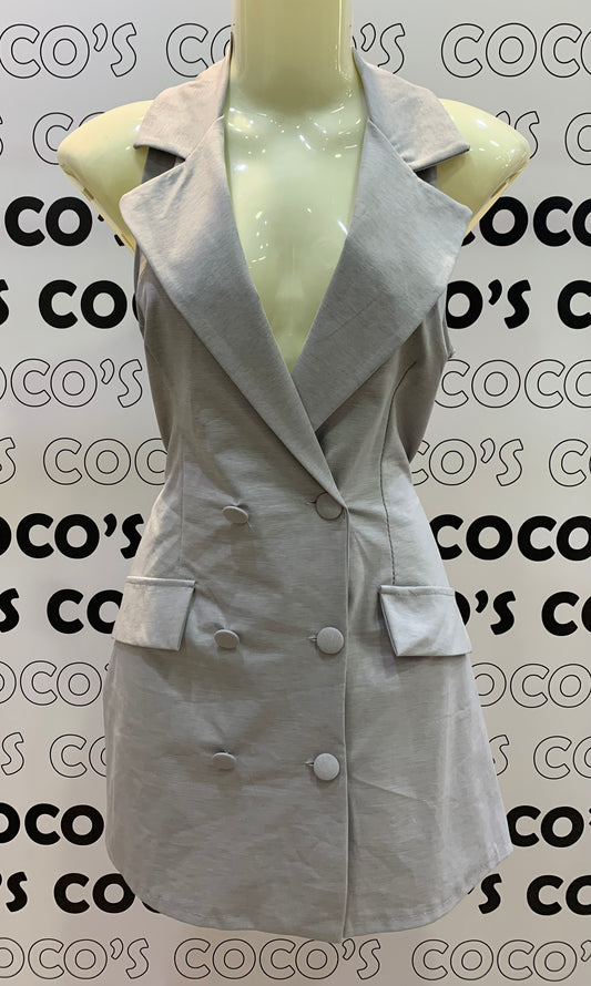 Vestido Con Solapa Gris