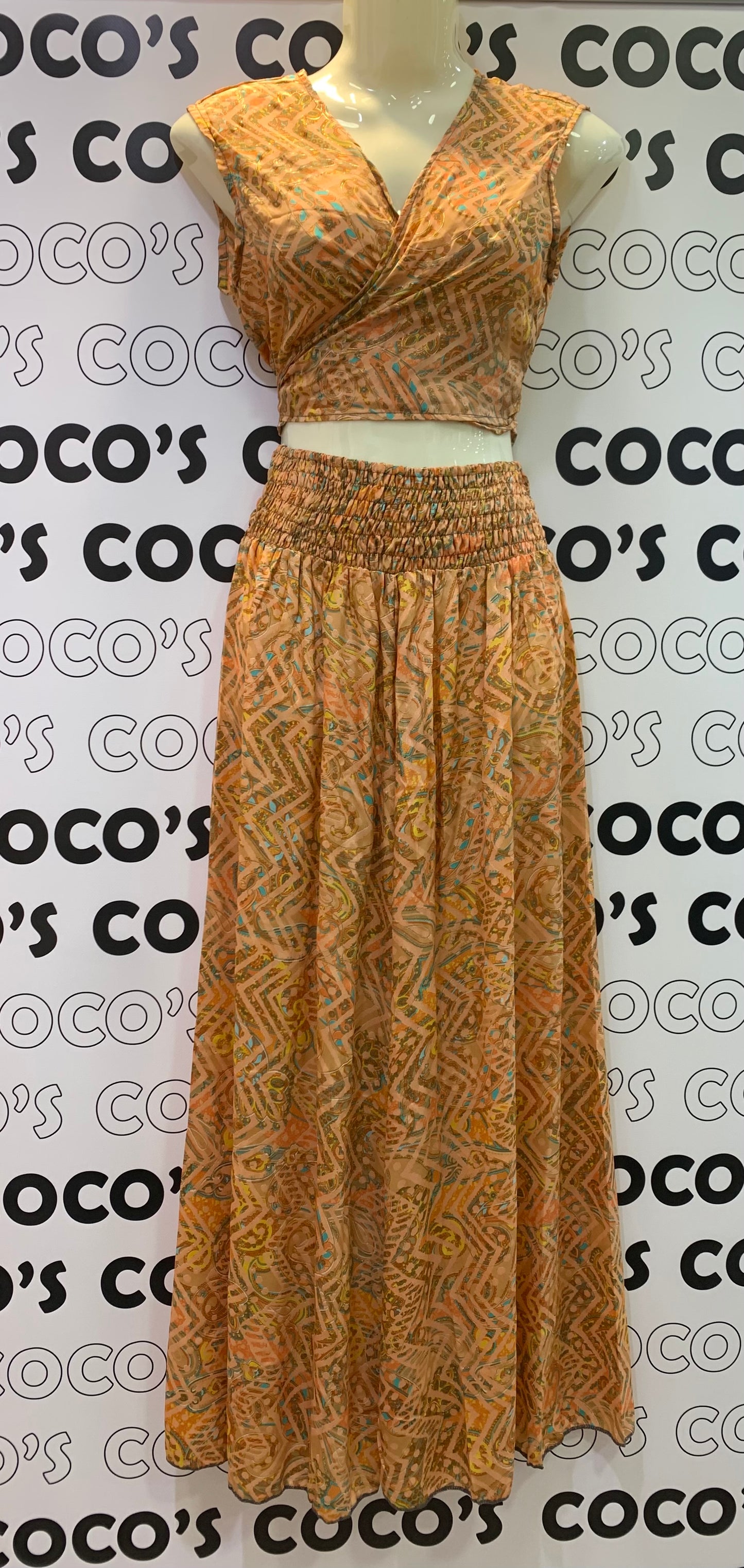 Conjunto 028 Pantalón Top Sin Mangas Naranja